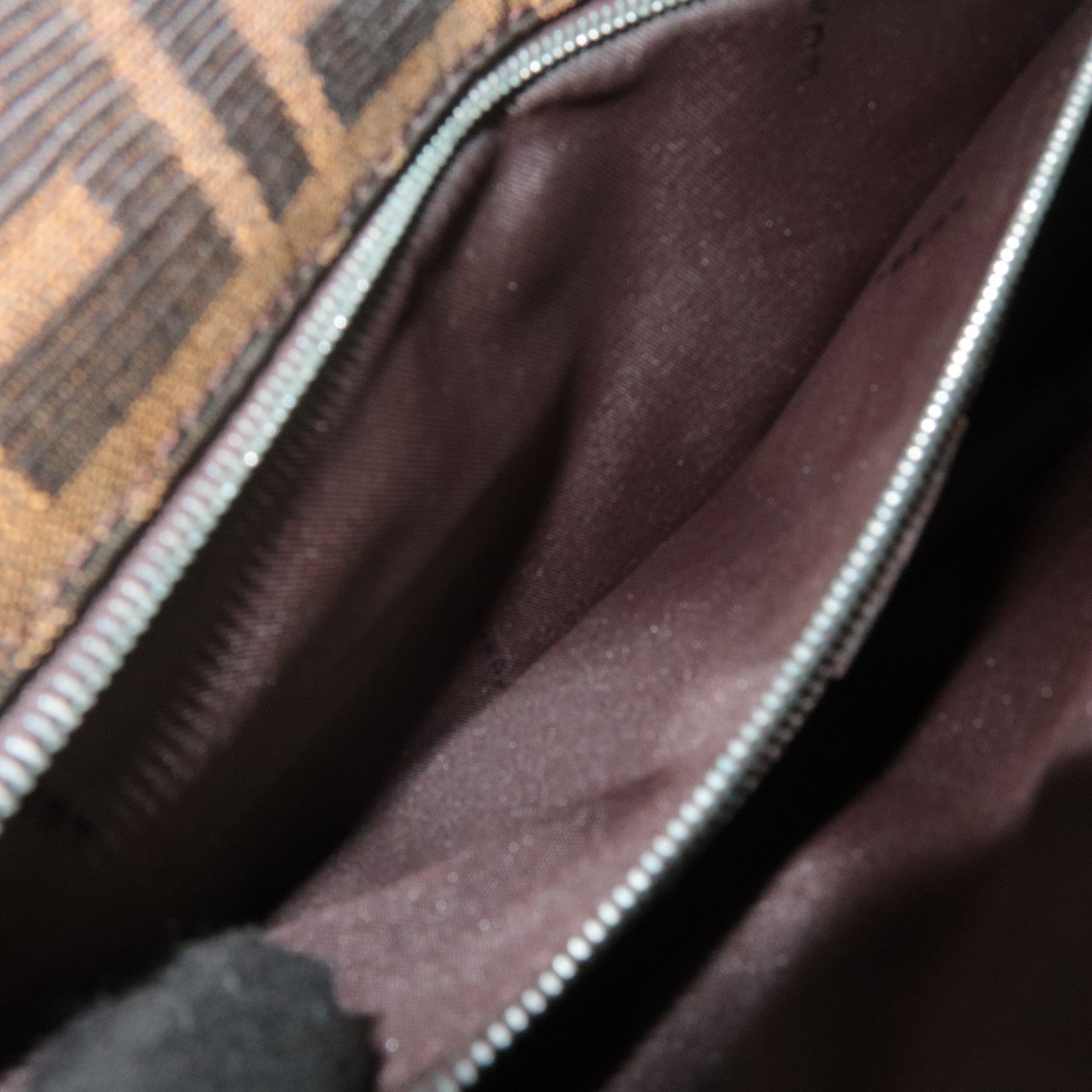 FENDI Zucca Canvas Leather Shoulder Bag Brown Black 16381