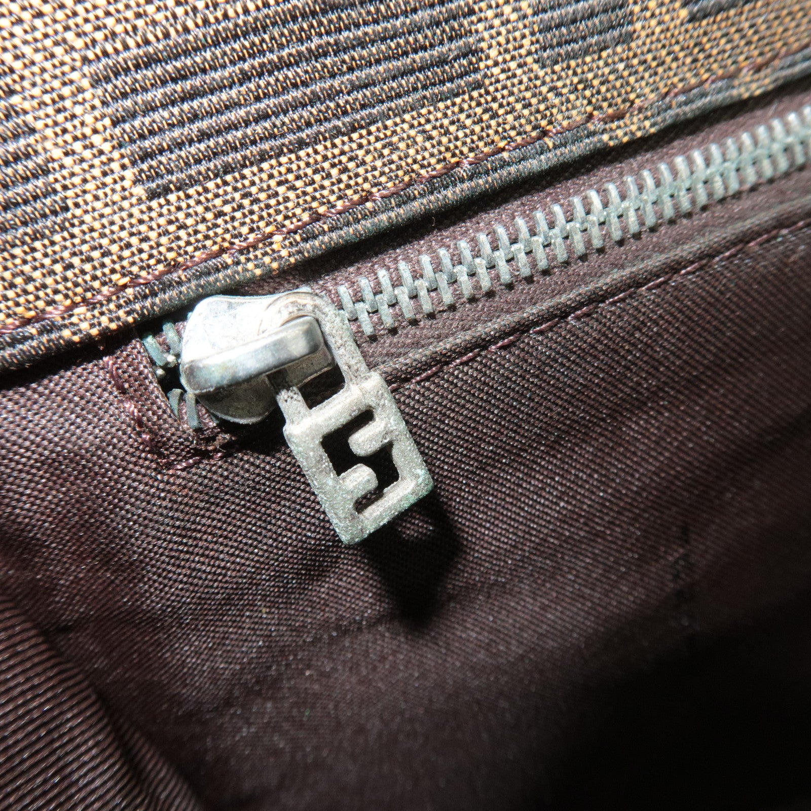 FENDI Zucca Canvas Leather Shoulder Bag Brown Black 16381