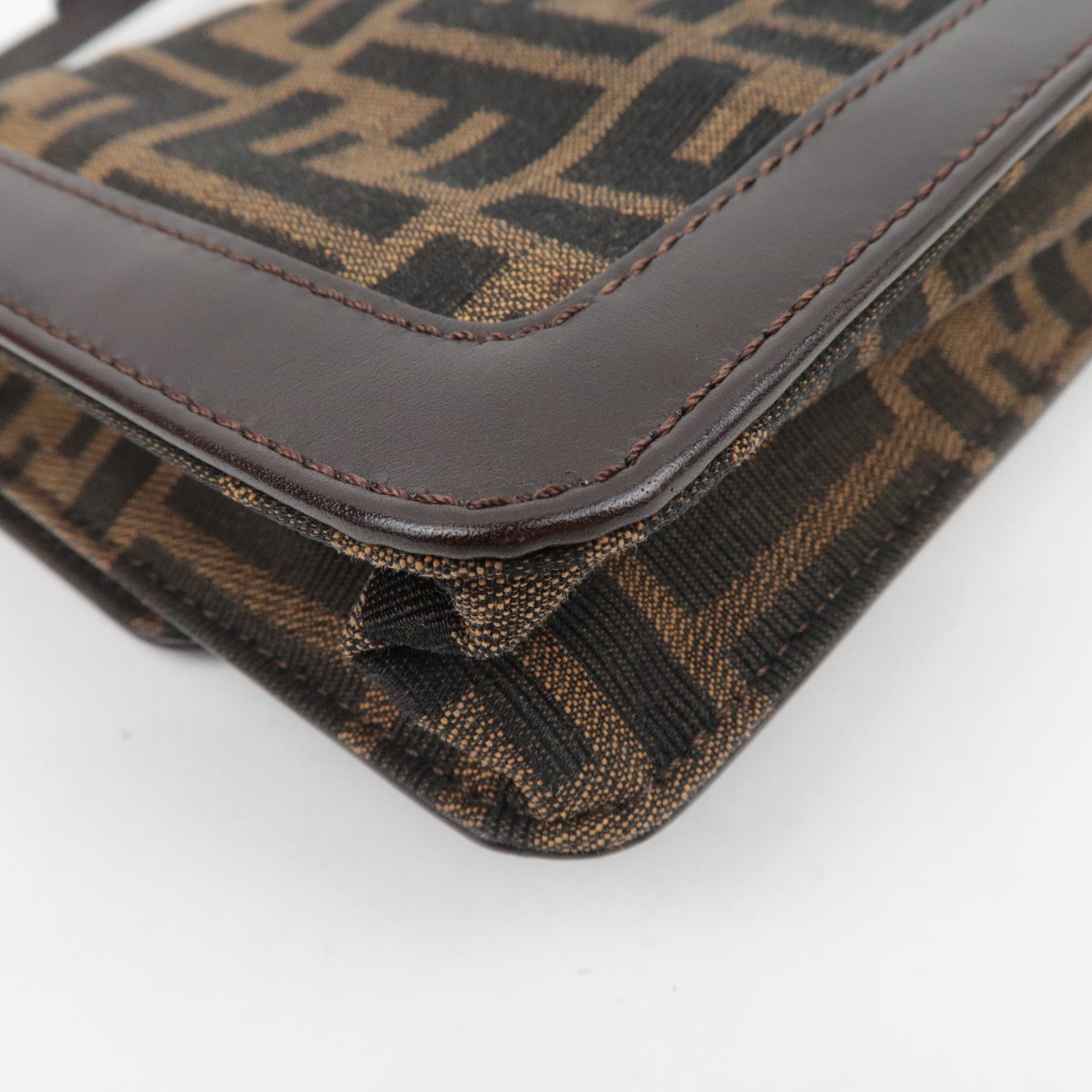 FENDI Zucca Canvas Leather Shoulder Bag Brown Black 16381