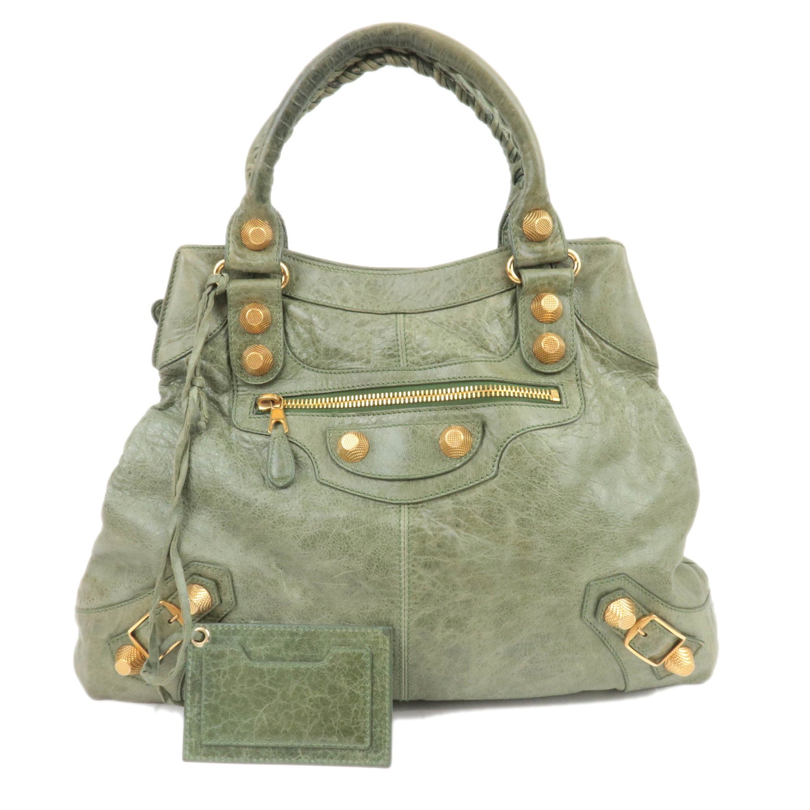 BALENCIAGA The Giant Brief Leather Handbag Green 17308589339