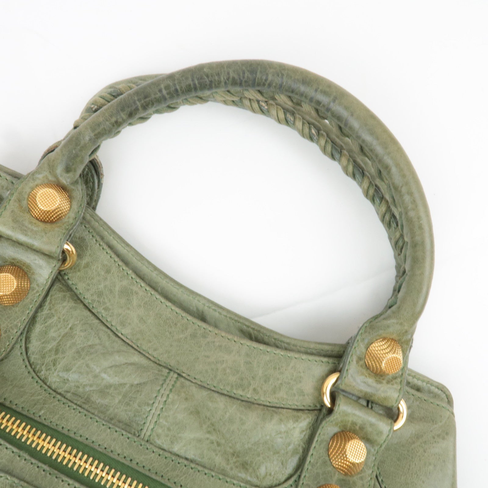 BALENCIAGA The Giant Brief Leather Handbag Green 173085