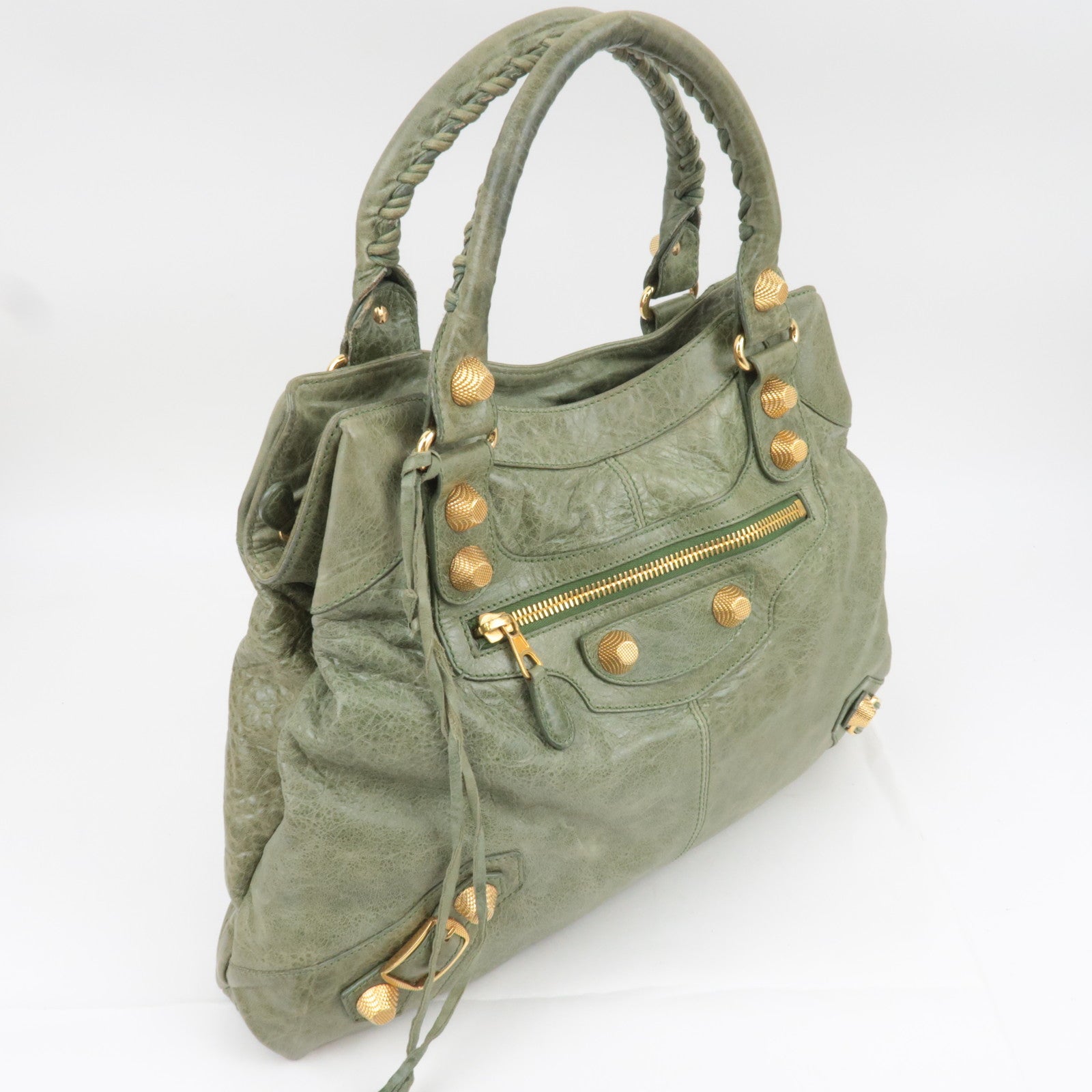 BALENCIAGA The Giant Brief Leather Handbag Green 173085