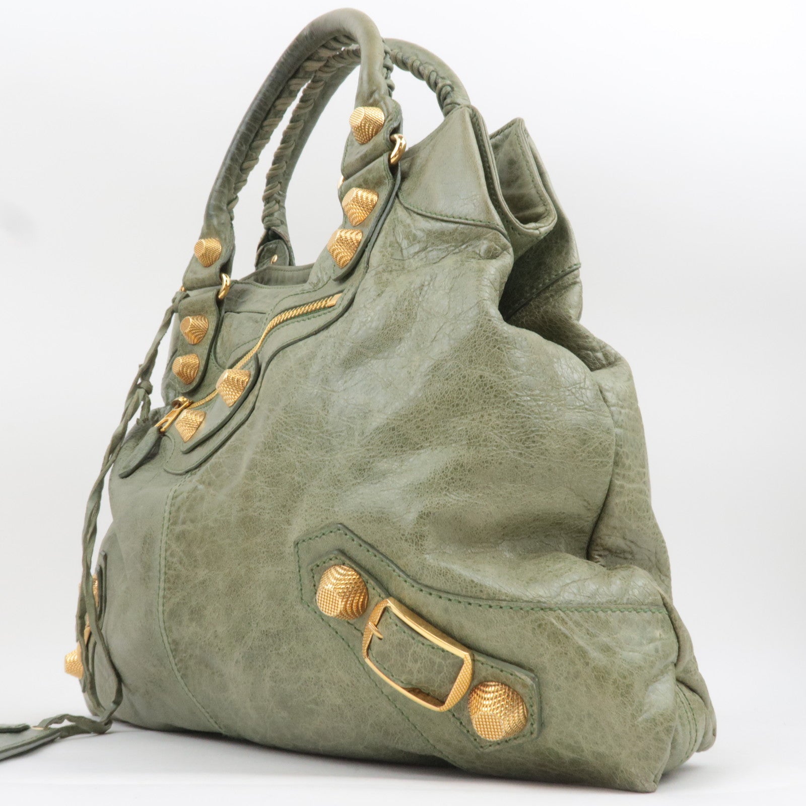 BALENCIAGA The Giant Brief Leather Handbag Green 173085