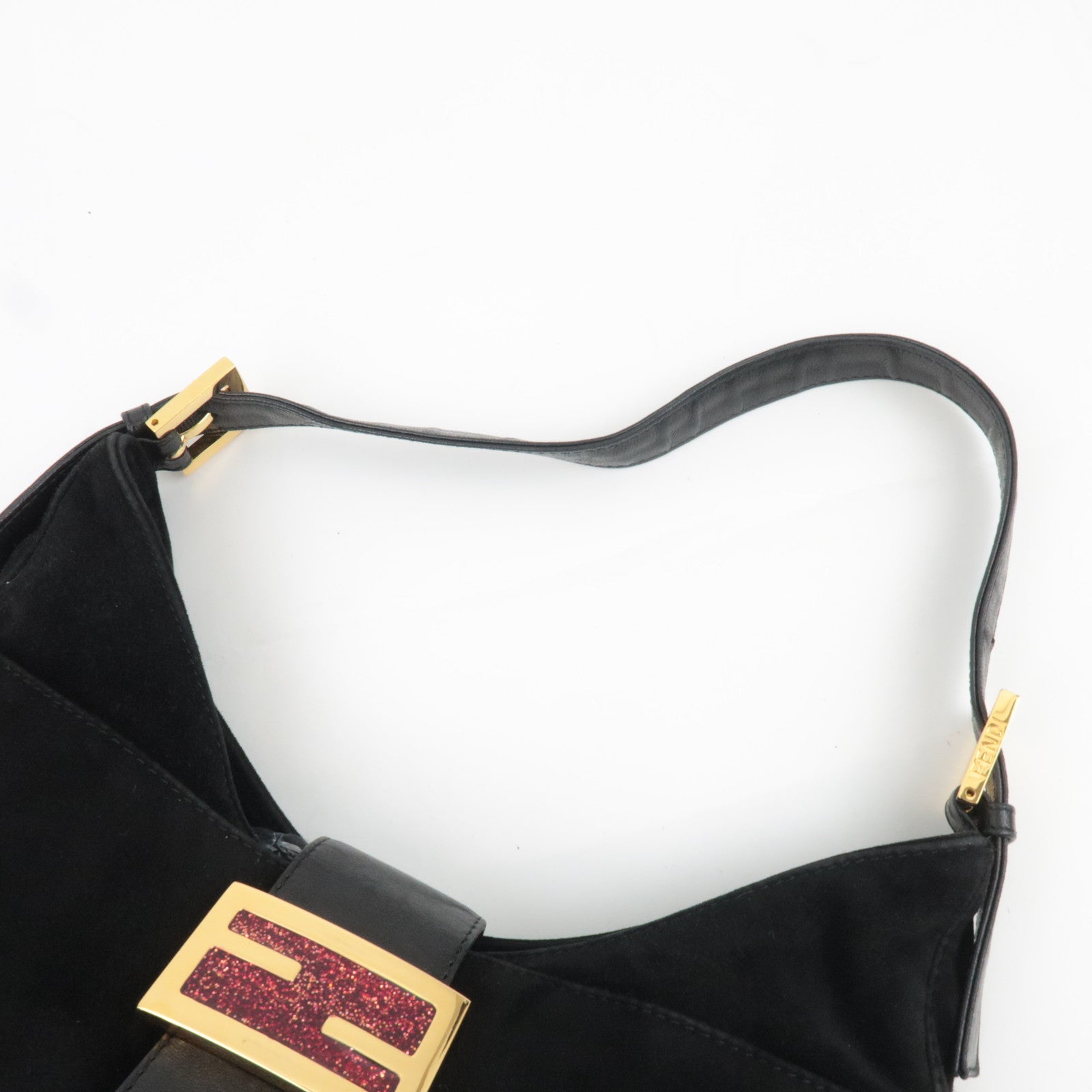 FENDI Suede Shoulder Bag Black 26569