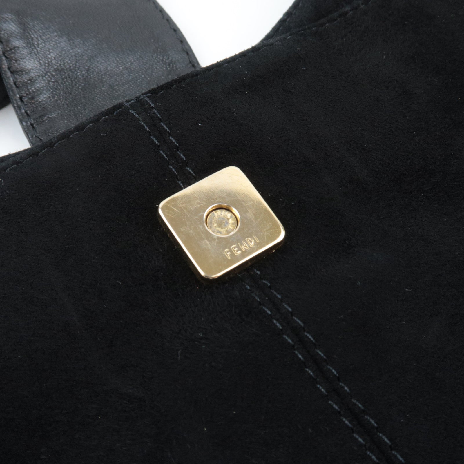 FENDI Suede Shoulder Bag Black 26569