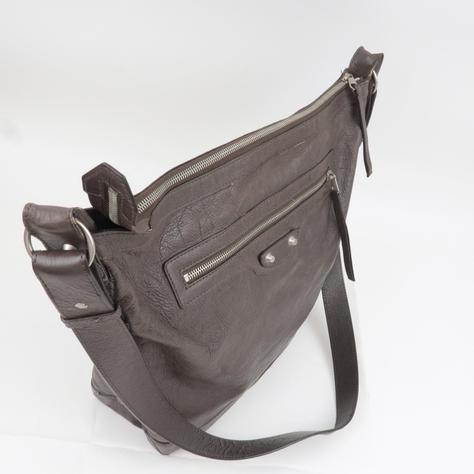 BALENCIAGA The Day Leather Shoulder Bag Gray 272409