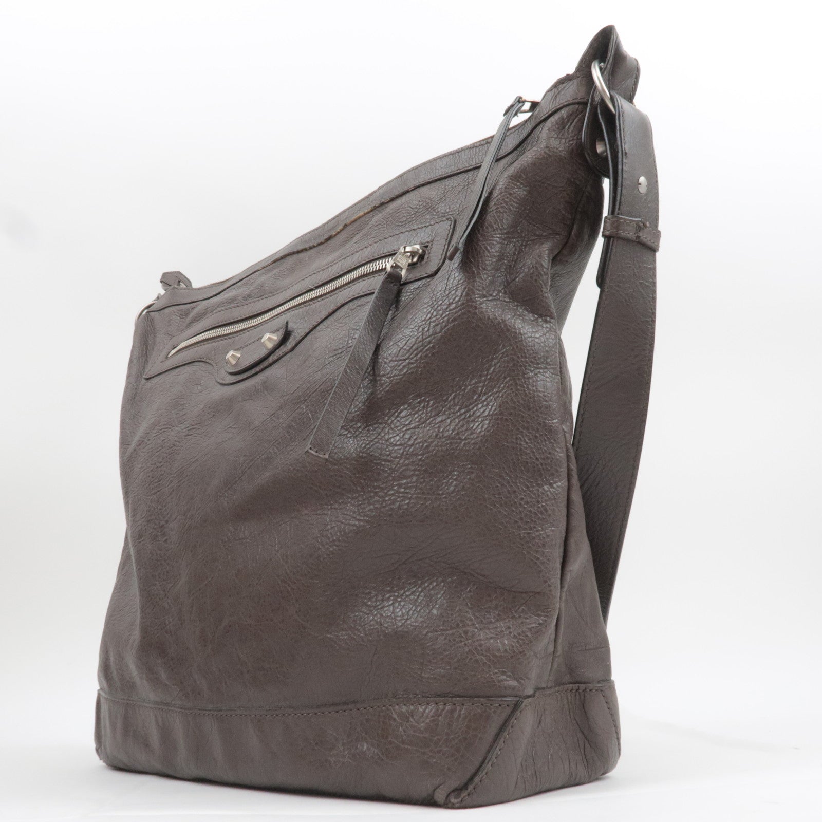 BALENCIAGA The Day Leather Shoulder Bag Gray 272409