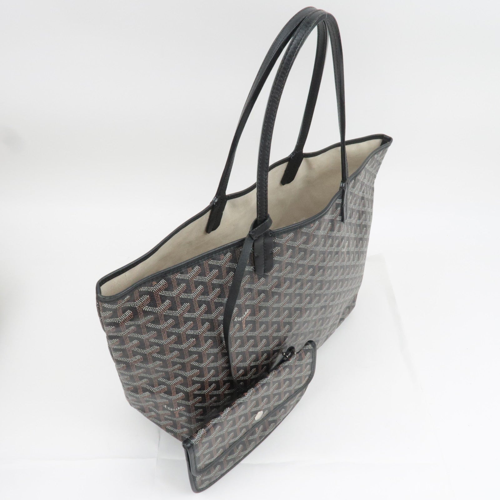 GOYARD Herringbone Saint Louis PM PVC Leather Tote Bag Black
