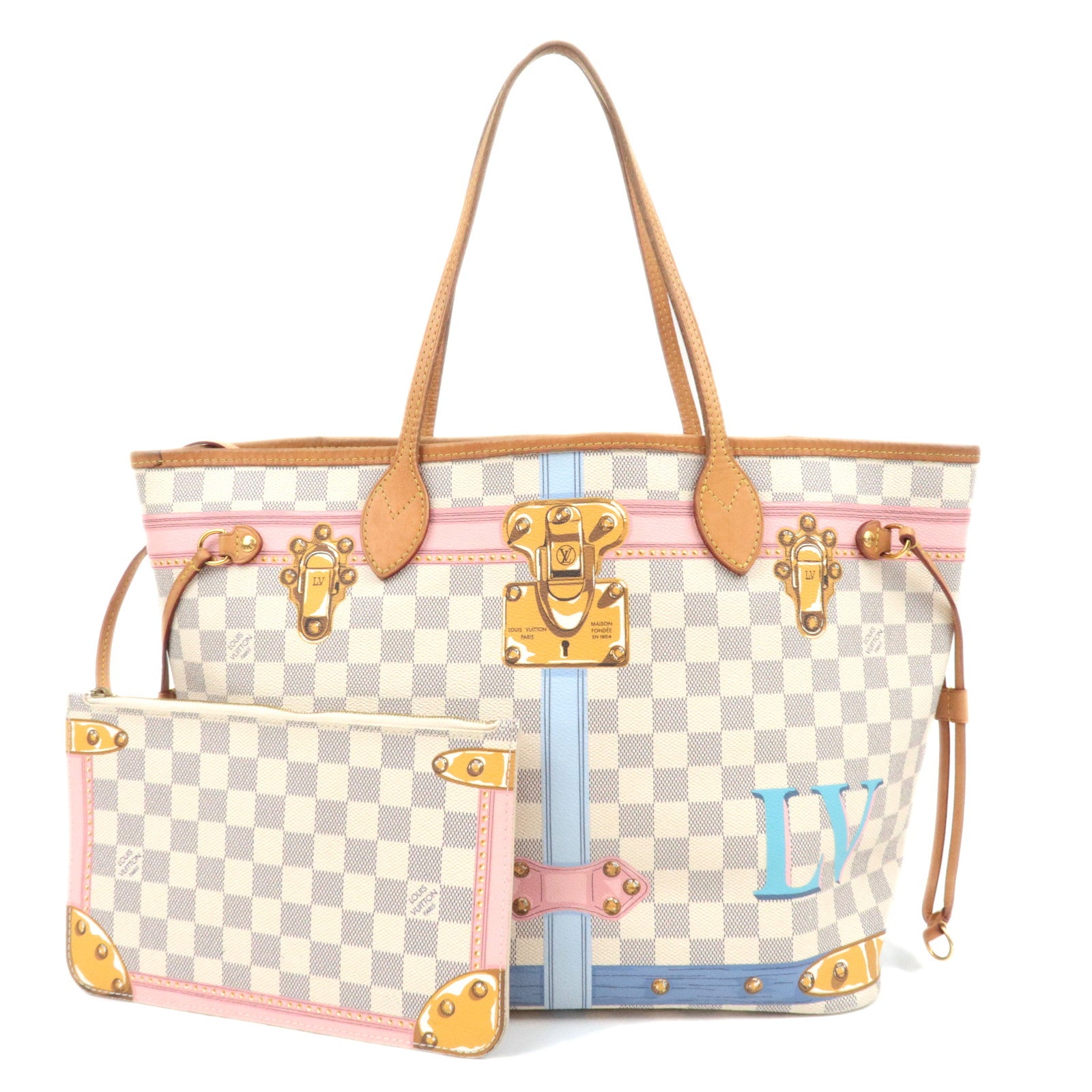 Louis Vuitton Summer Trunk Damier Azur Neverfull MM Tote Bag N4106589354