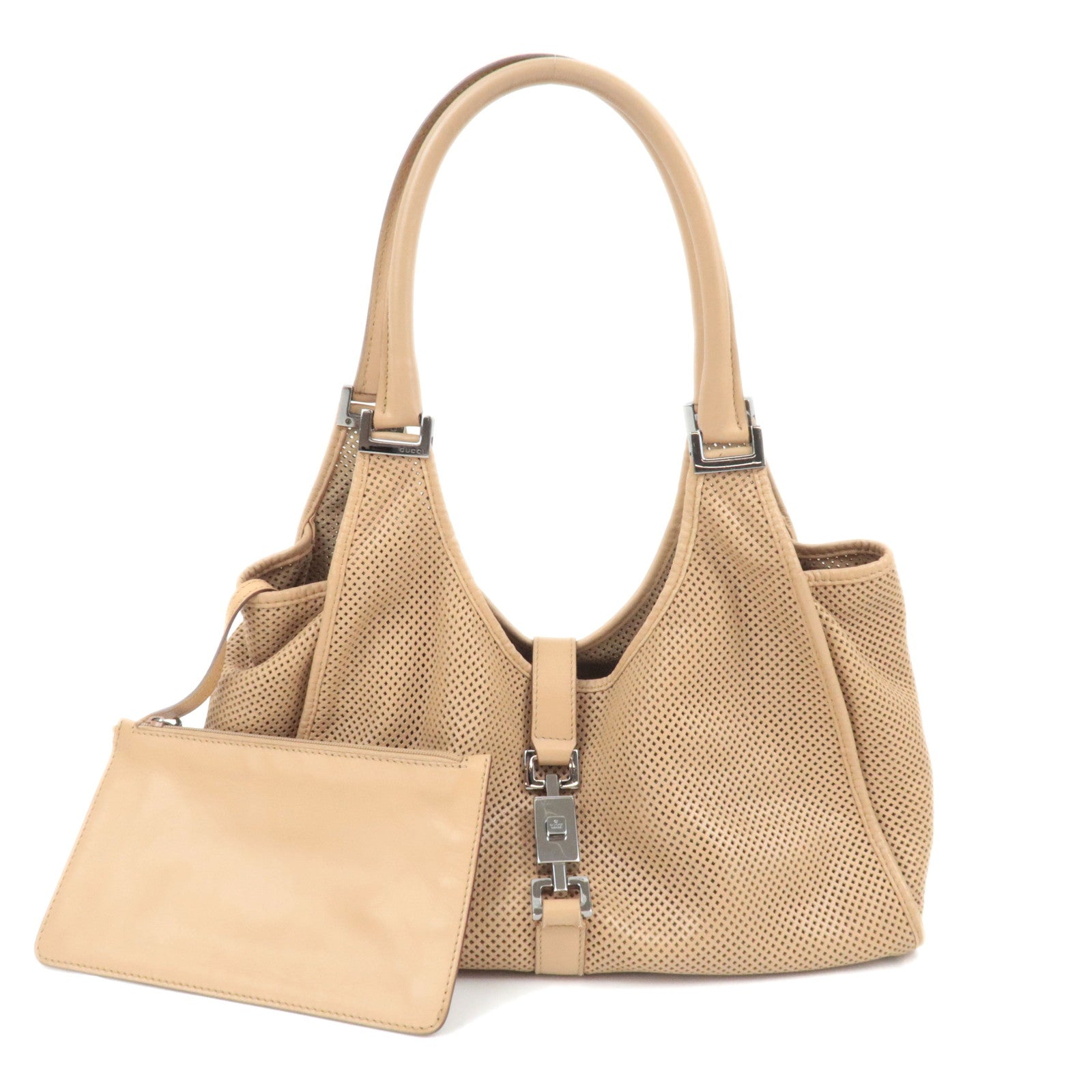 GUCCI Jackie Mesh Leather Shoulder Bag Beige 0171989361