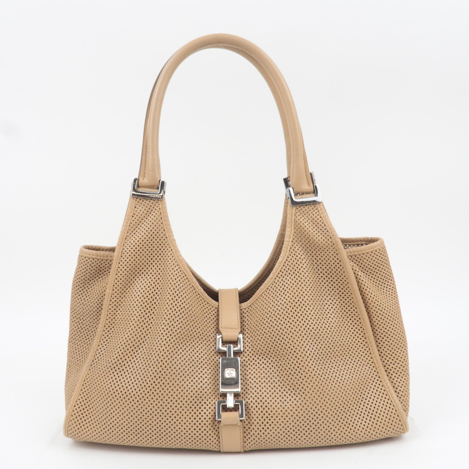 GUCCI Jackie Mesh Leather Shoulder Bag Beige 01719