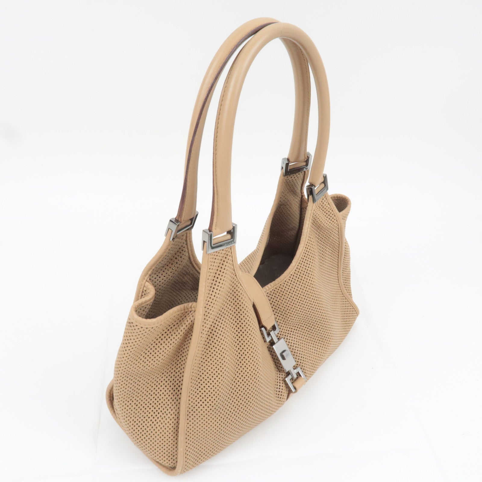 GUCCI Jackie Mesh Leather Shoulder Bag Beige 01719