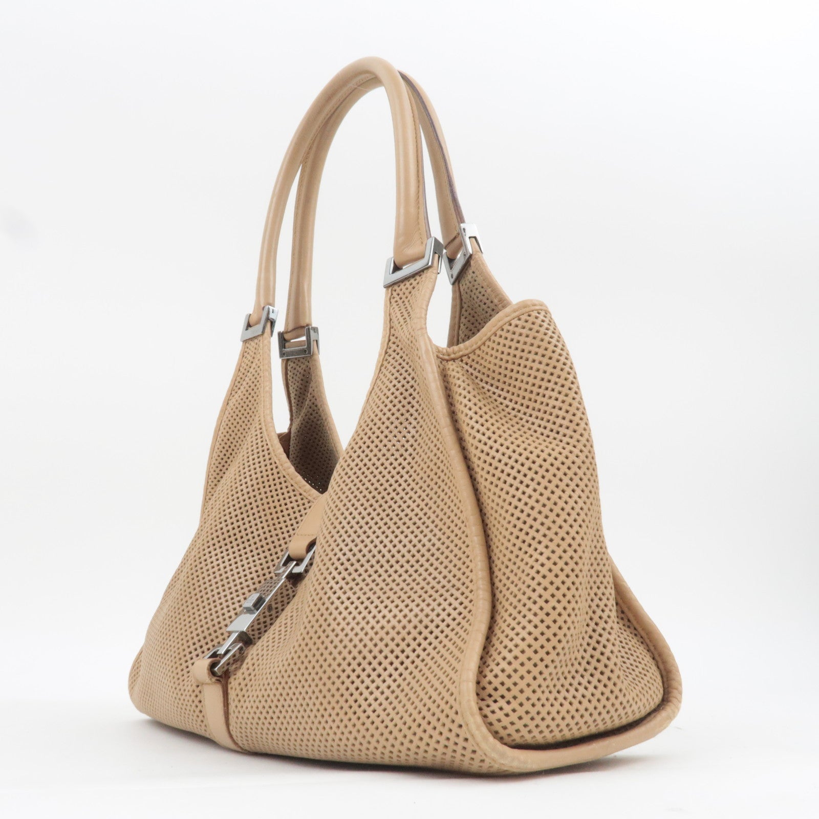 GUCCI Jackie Mesh Leather Shoulder Bag Beige 01719