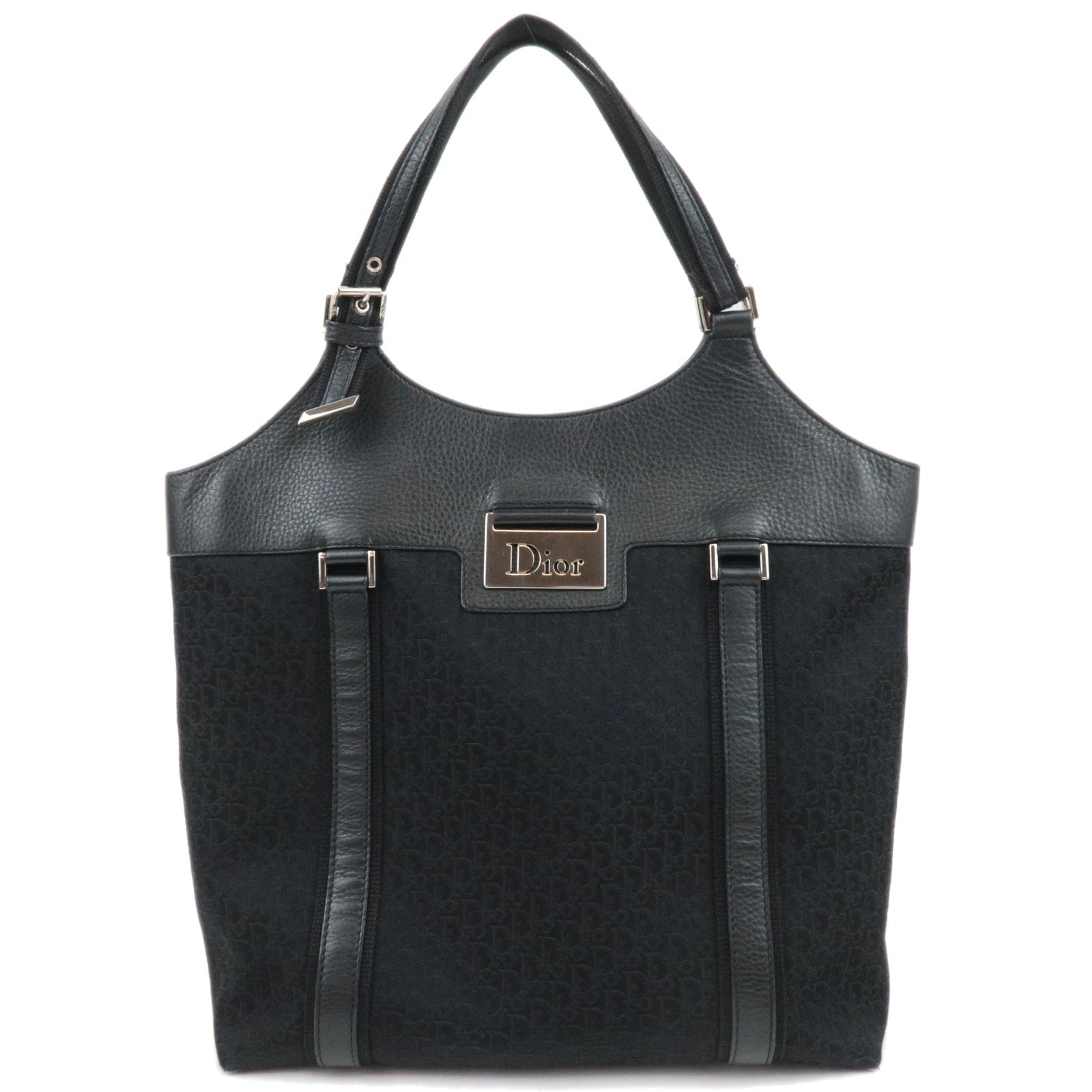 Christian Dior Street Chic Trotter Canvas Leather Handbag Black89362