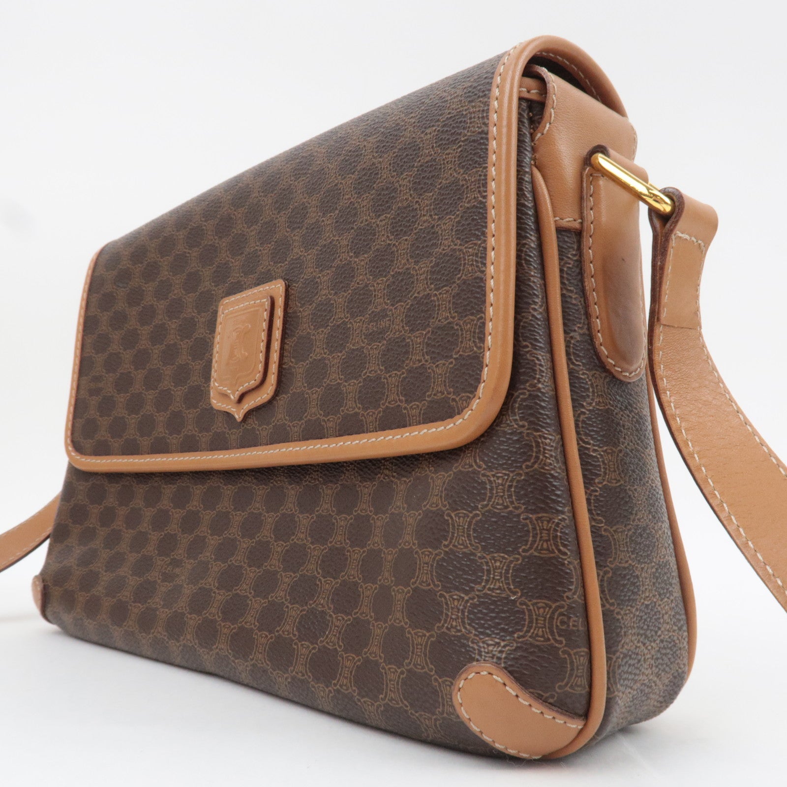 CELINE Macadam PVC Leather Shoulder Bag Brown