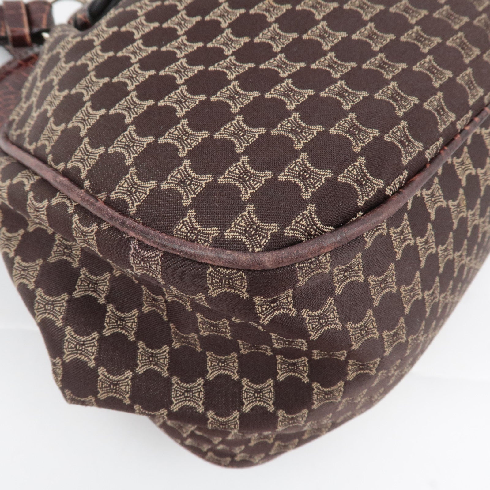 CELINE Macadam Canvas Embossed Leather Shoulder Bag Brown
