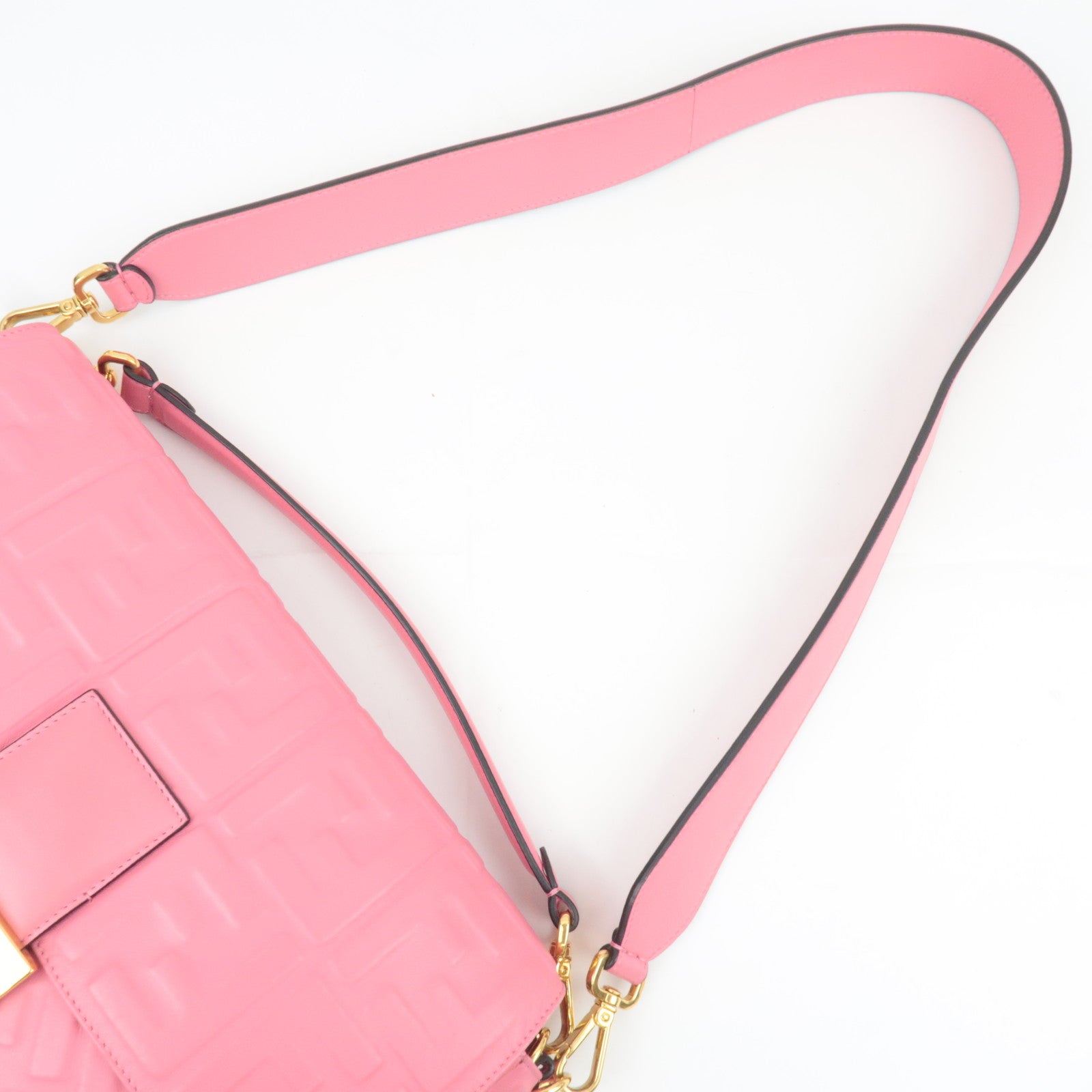 FENDI Zucca Mamma Baguette Large 2Way Leather Shoulder Bag Pink 8BR771