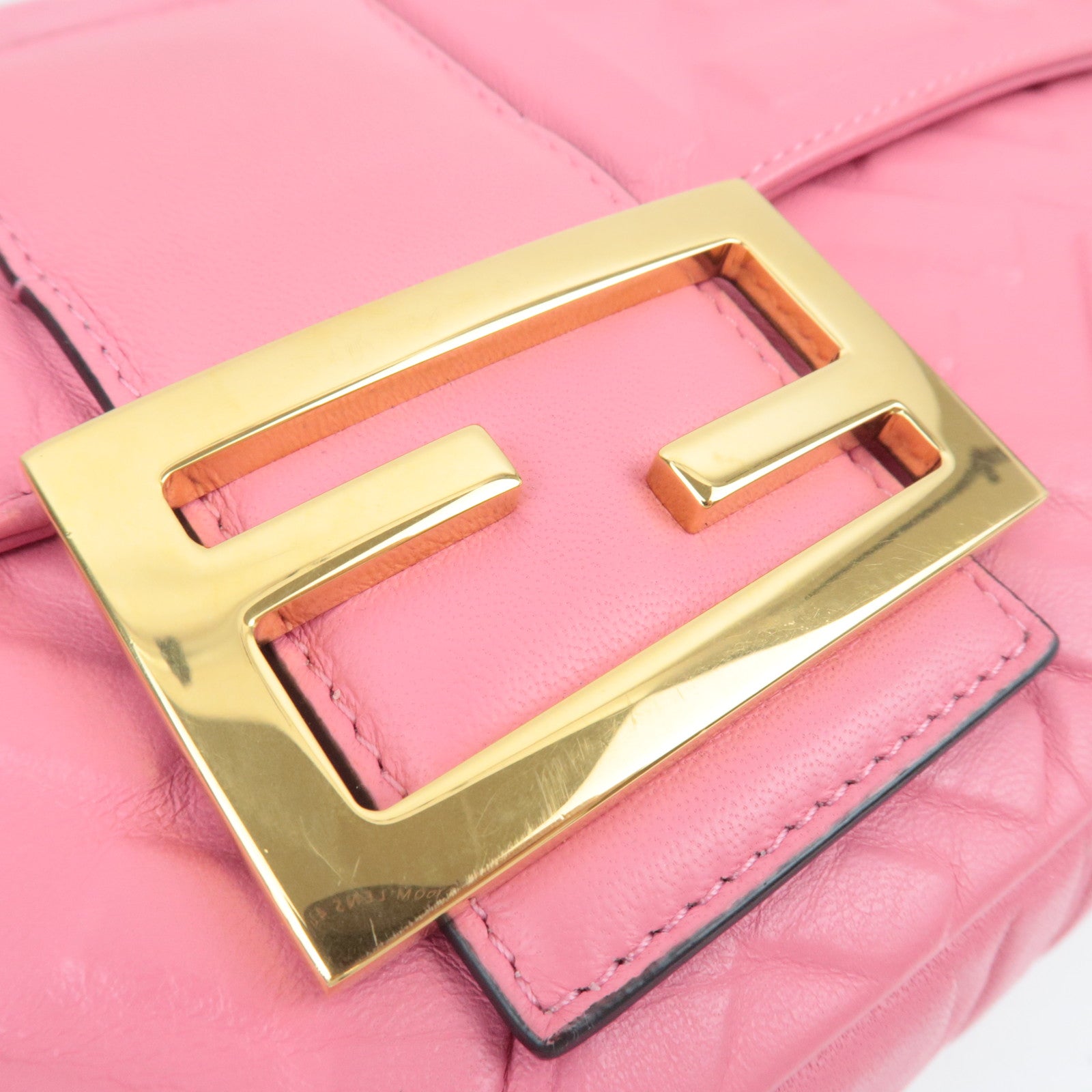 FENDI Zucca Mamma Baguette Large 2Way Leather Shoulder Bag Pink 8BR771