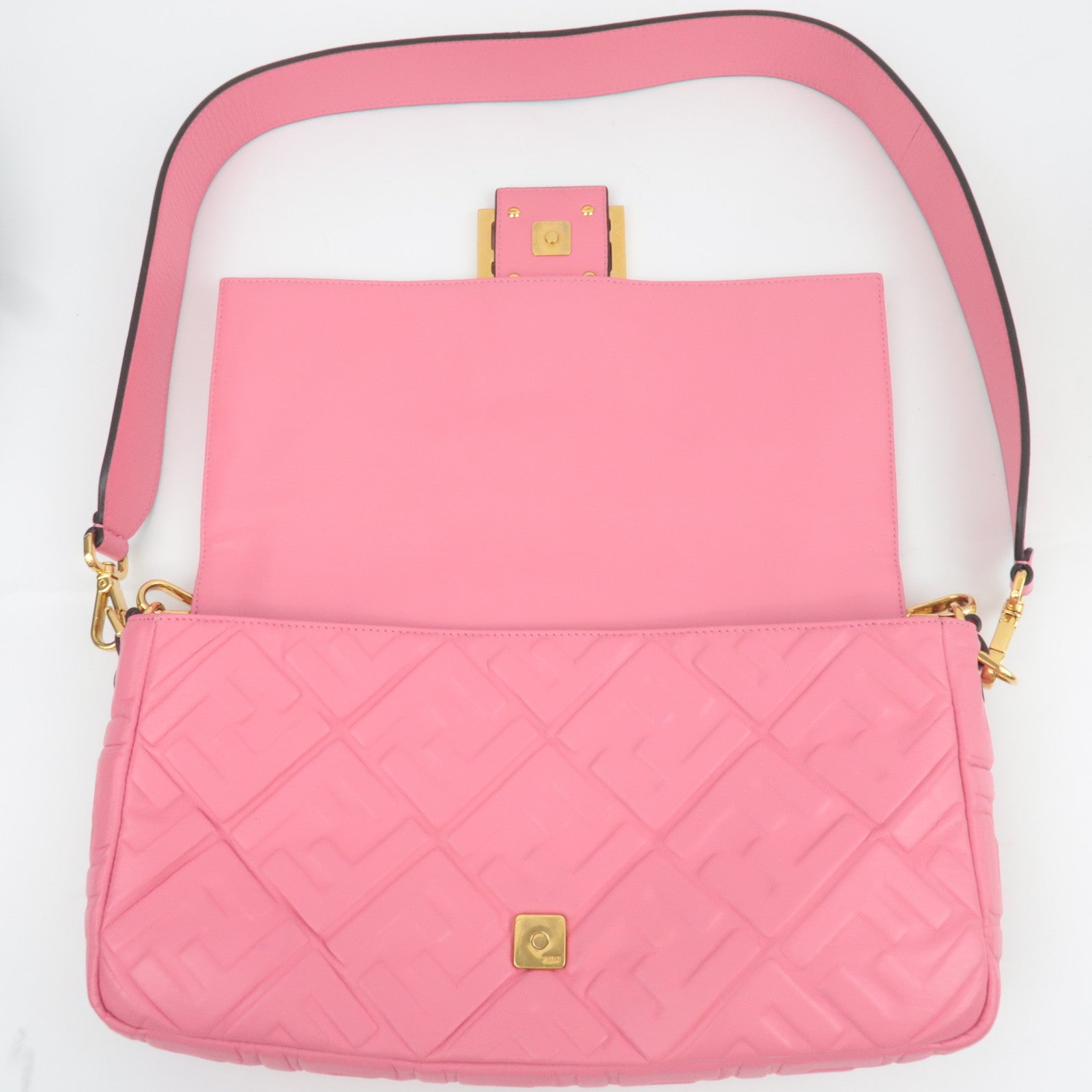 FENDI Zucca Mamma Baguette Large 2Way Leather Shoulder Bag Pink 8BR771
