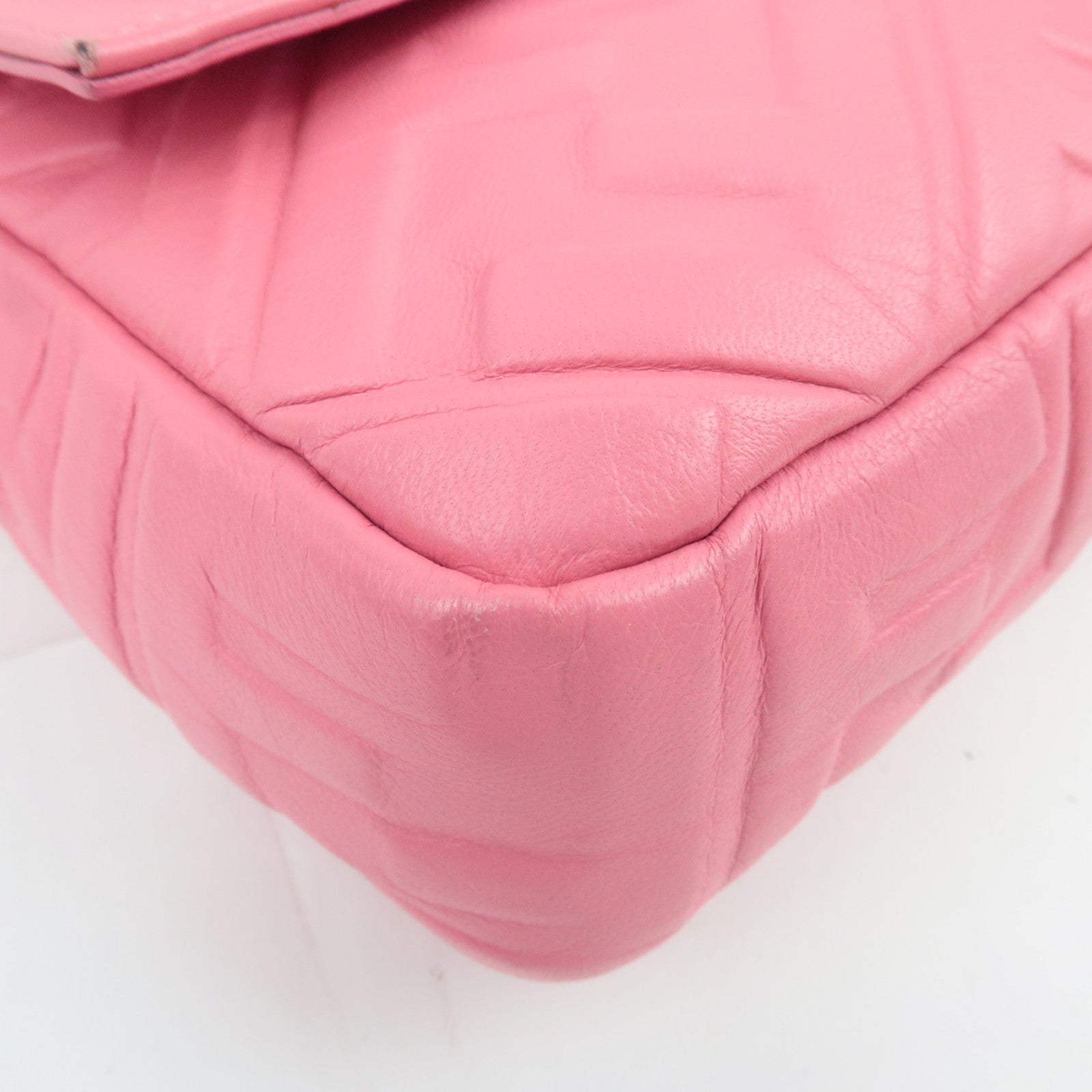 FENDI Zucca Mamma Baguette Large 2Way Leather Shoulder Bag Pink 8BR771