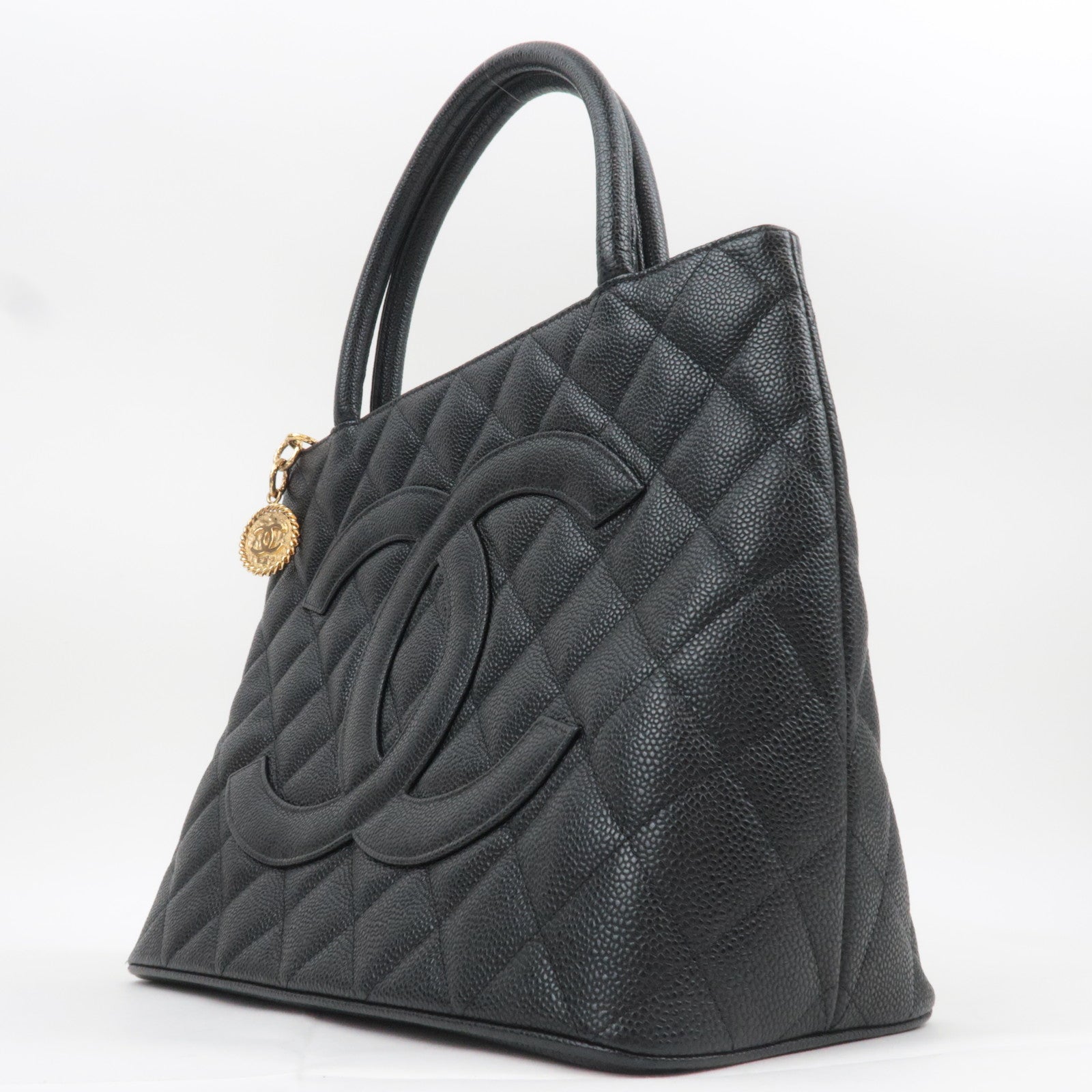 CHANEL Medallion Tote Caviarskin Black Gold HDW A01804