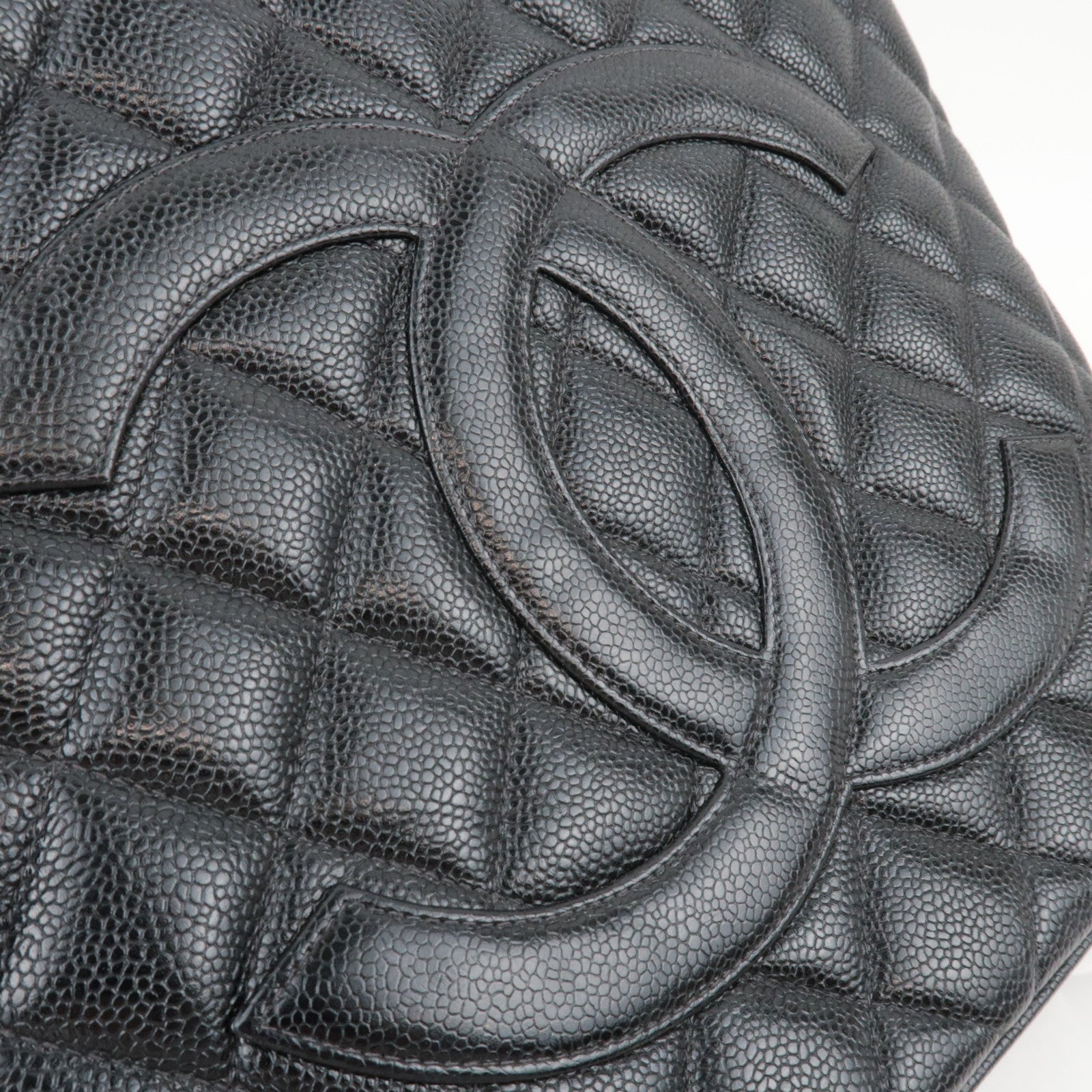 CHANEL Medallion Tote Caviarskin Black Gold HDW A01804