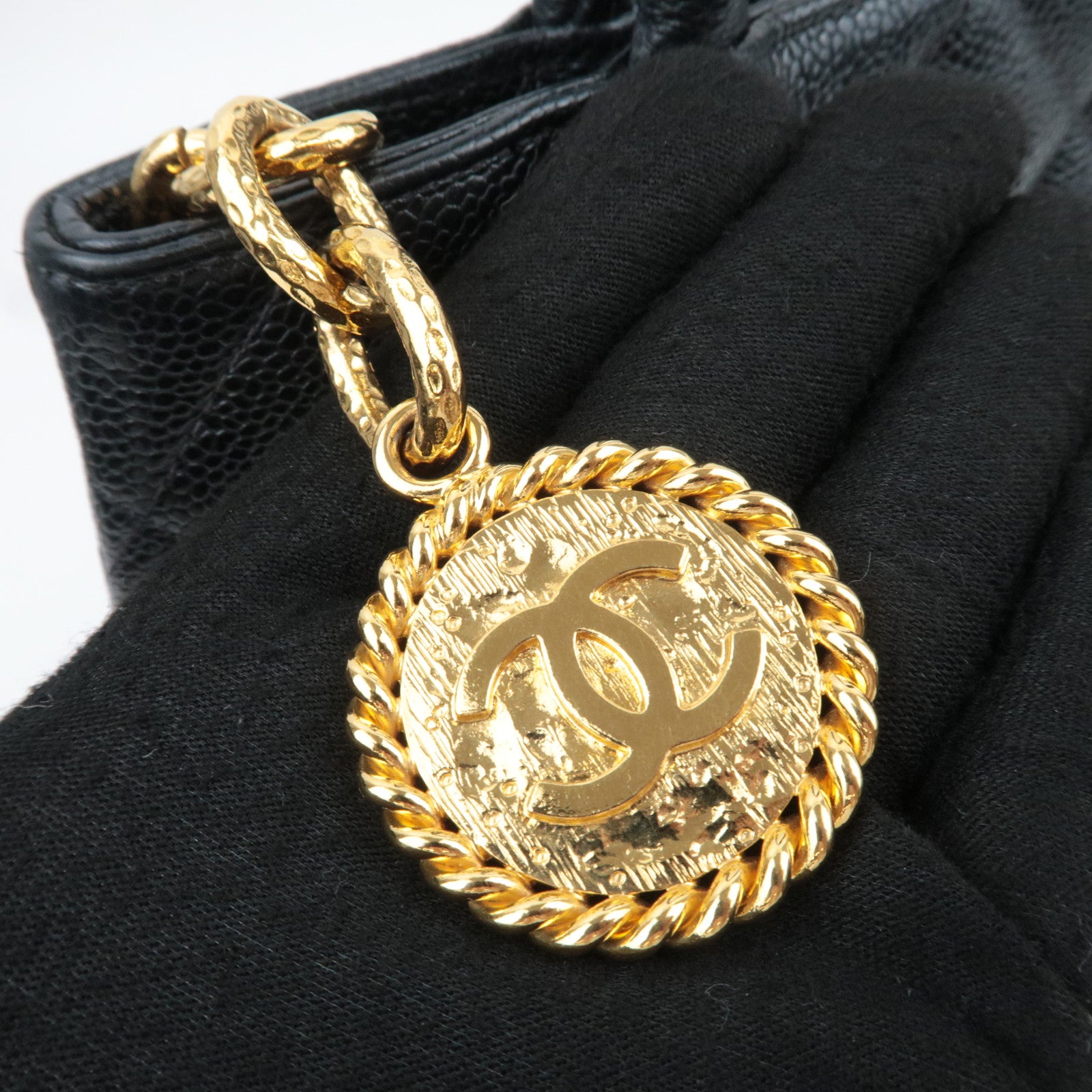 CHANEL Medallion Tote Caviarskin Black Gold HDW A01804
