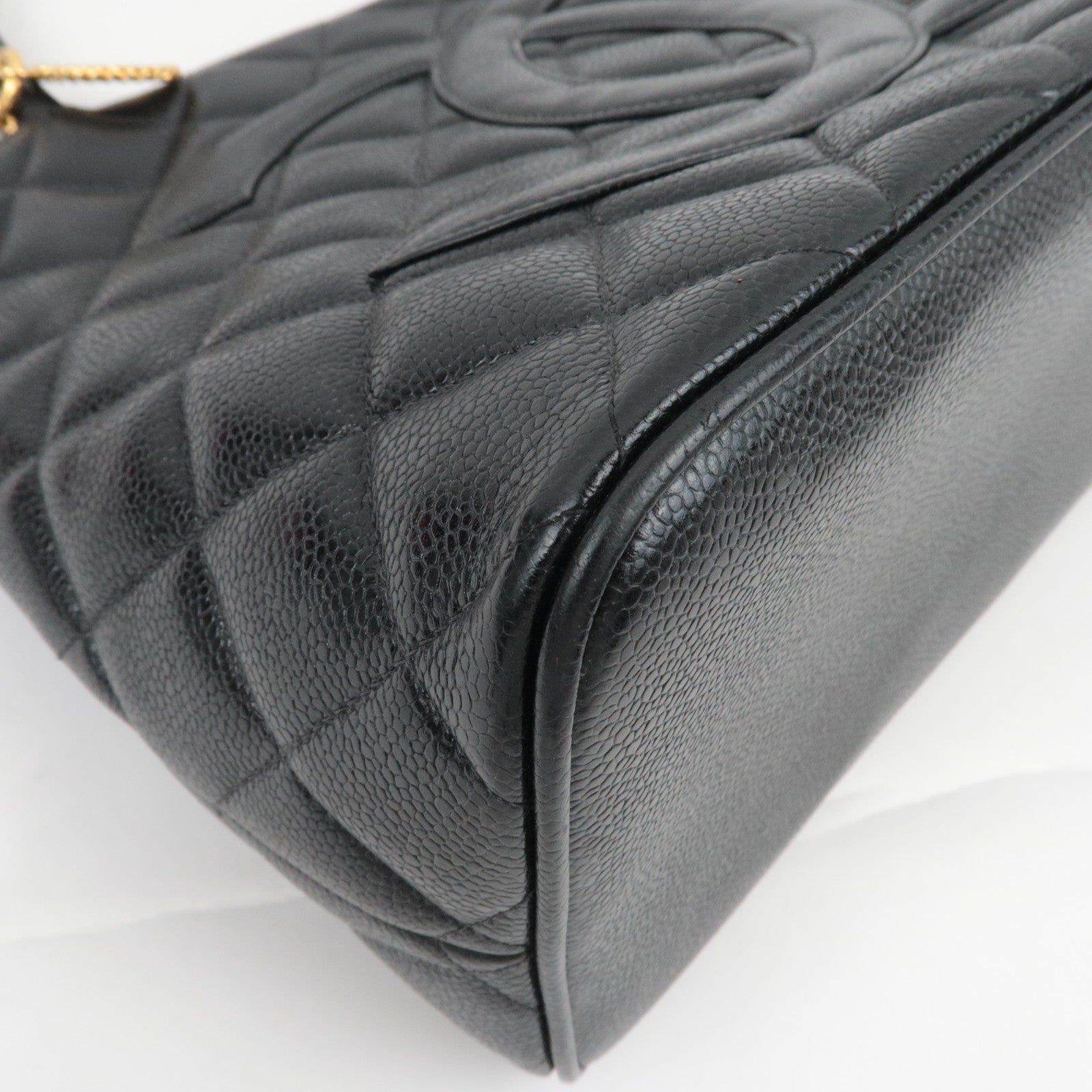 CHANEL Medallion Tote Caviarskin Black Gold HDW A01804