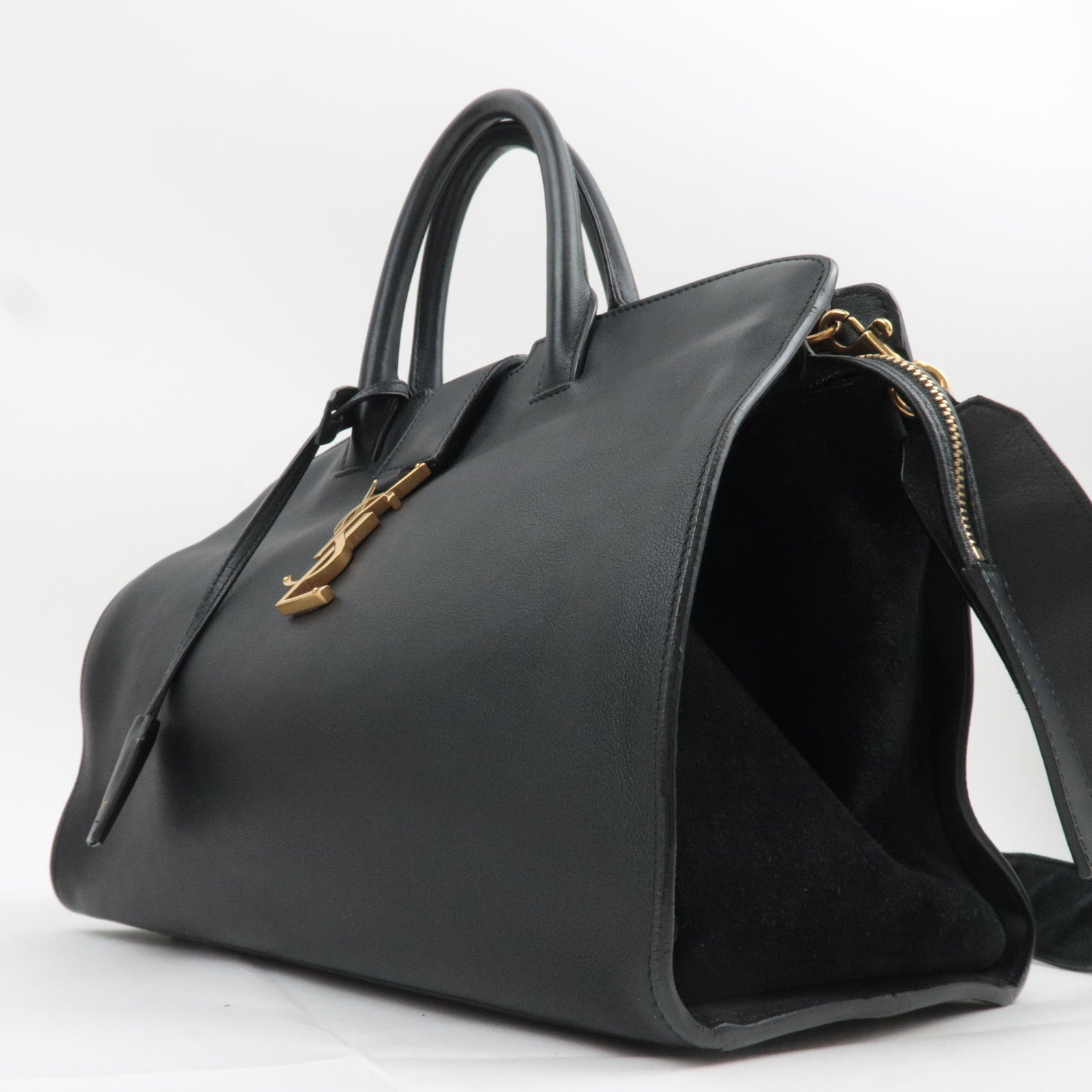 SAINT LAURENT Downtown Cabas 2Way Suede Handbag Black 436832