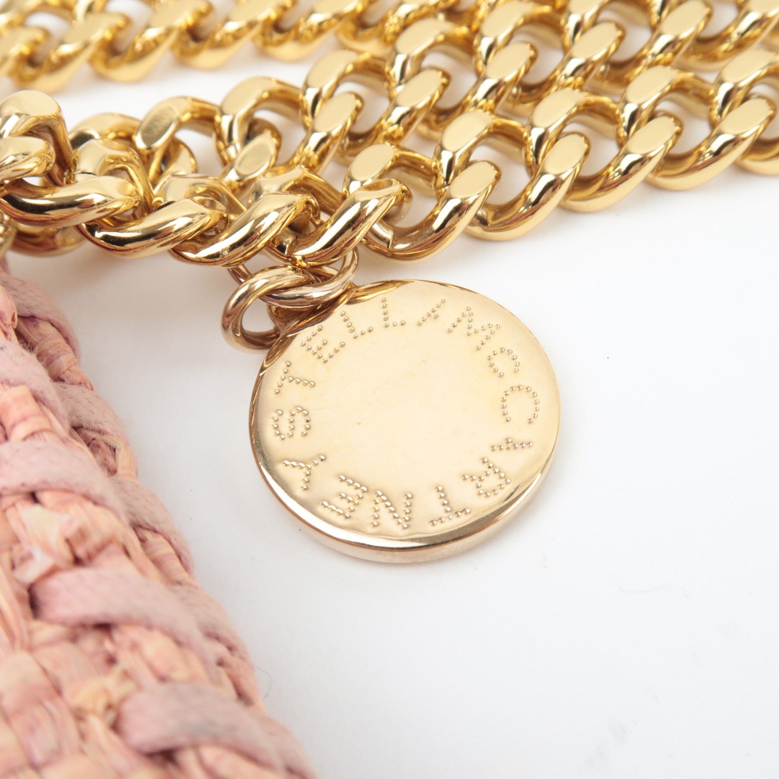 Stella McCartney Falabella Mini Weaved Raffia 2Way Chain Shoulder Bag Pink