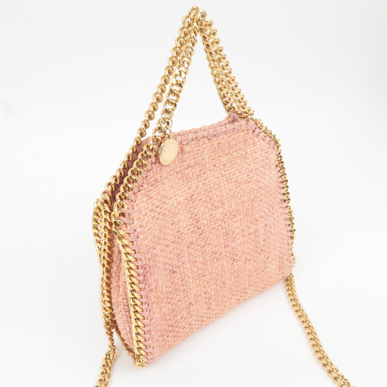 Stella McCartney Falabella Mini Weaved Raffia 2Way Chain Shoulder Bag Pink