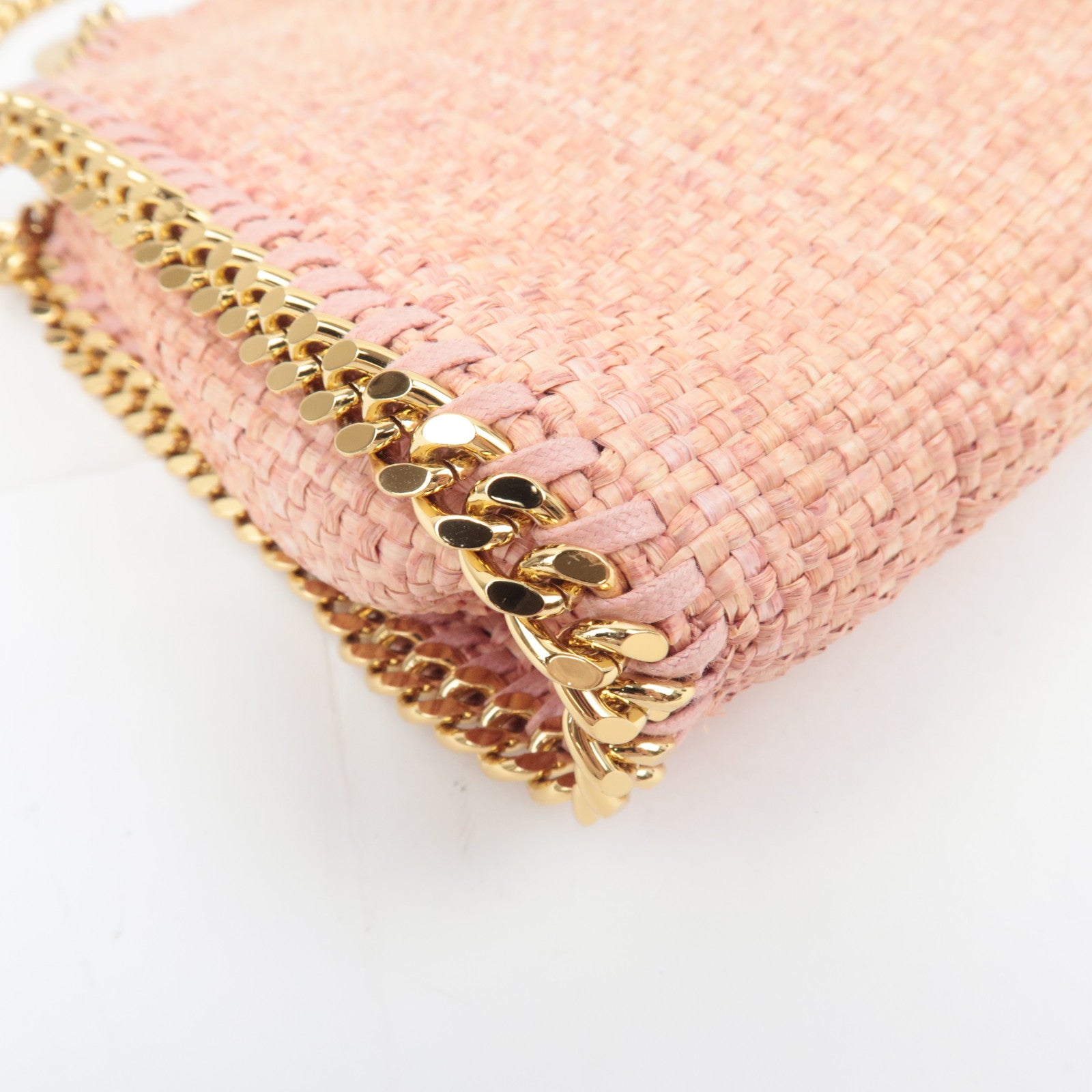 Stella McCartney Falabella Mini Weaved Raffia 2Way Chain Shoulder Bag Pink