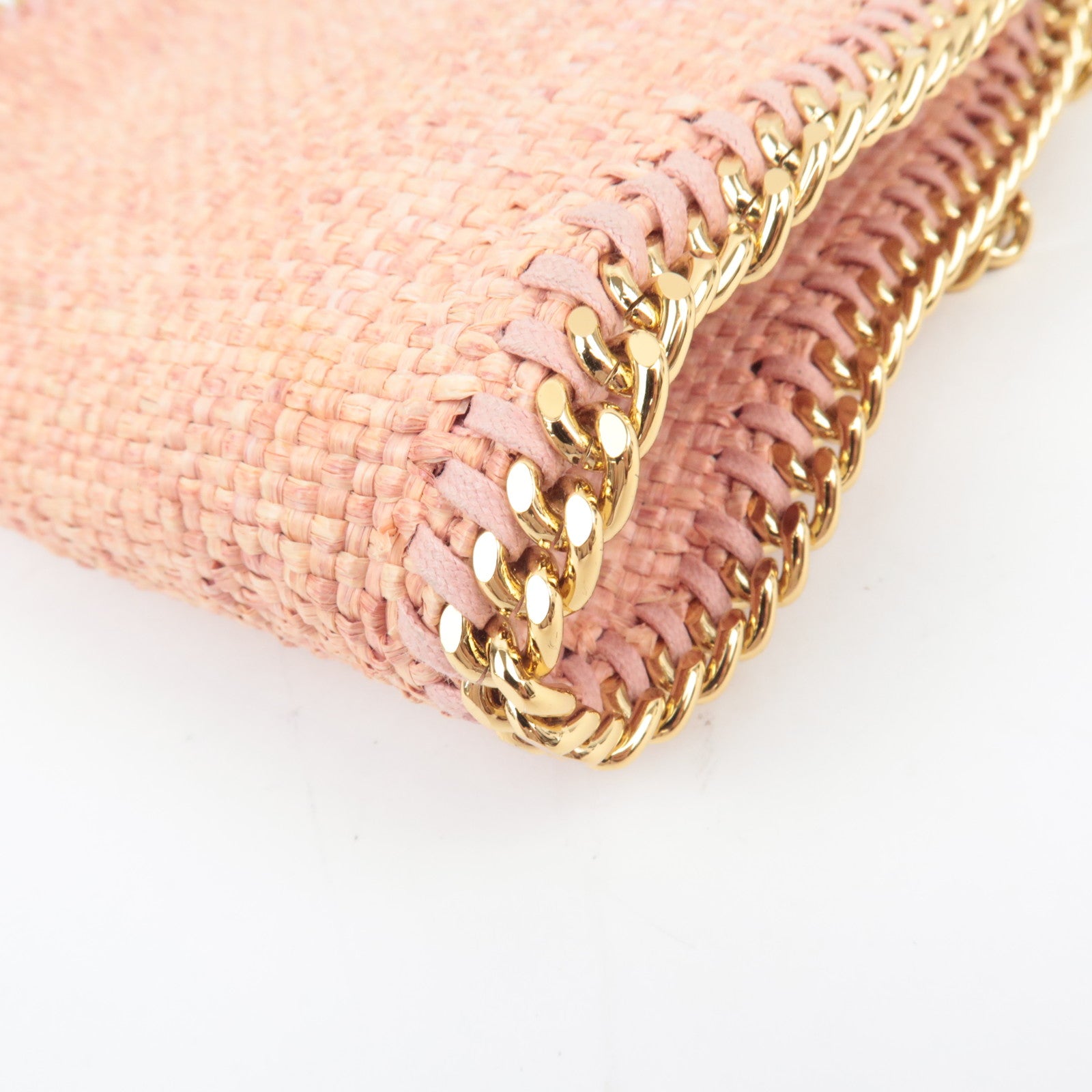 Stella McCartney Falabella Mini Weaved Raffia 2Way Chain Shoulder Bag Pink