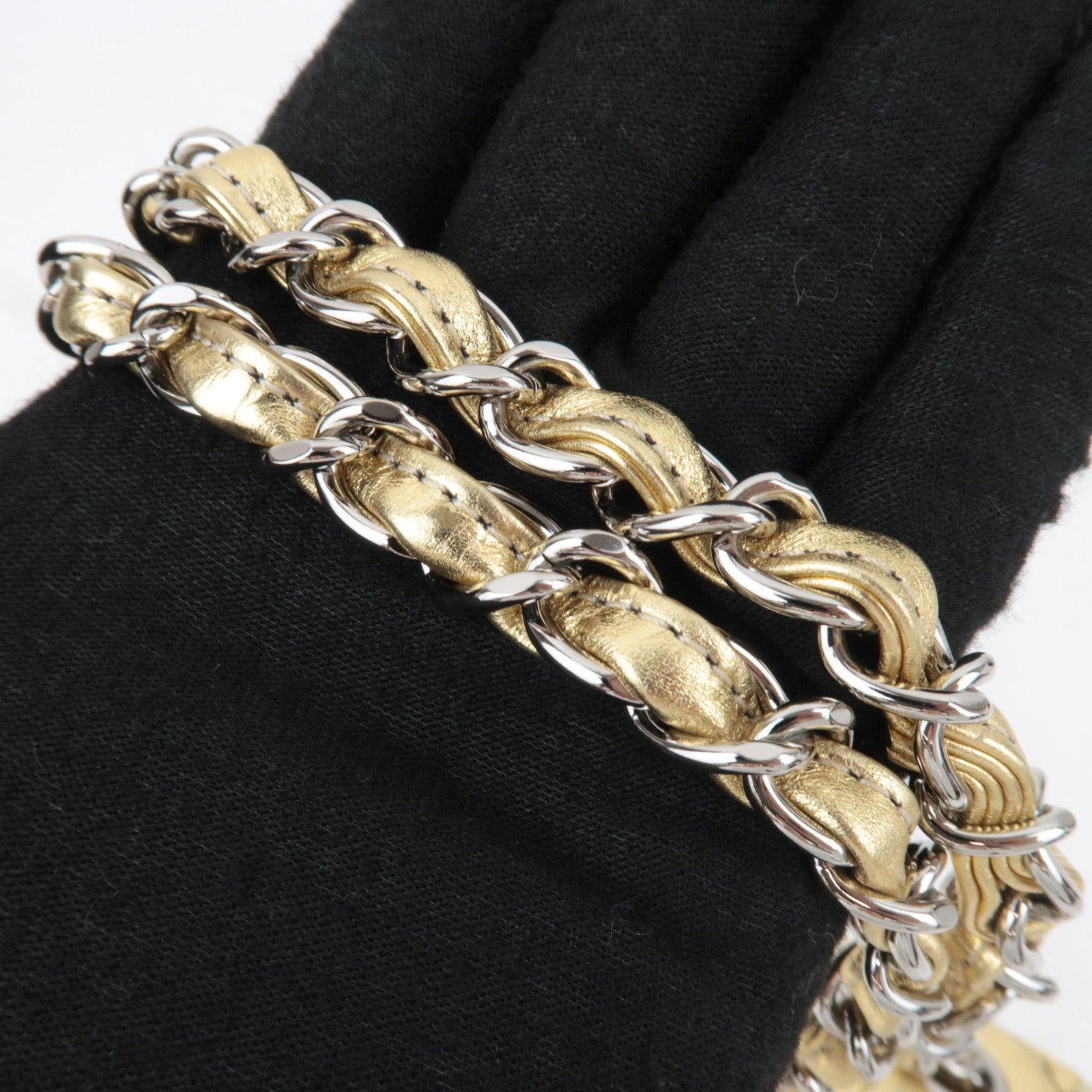CHANEL Coco Mark Patchwork Leather Chain Shoulder Bag Gold Silver Color