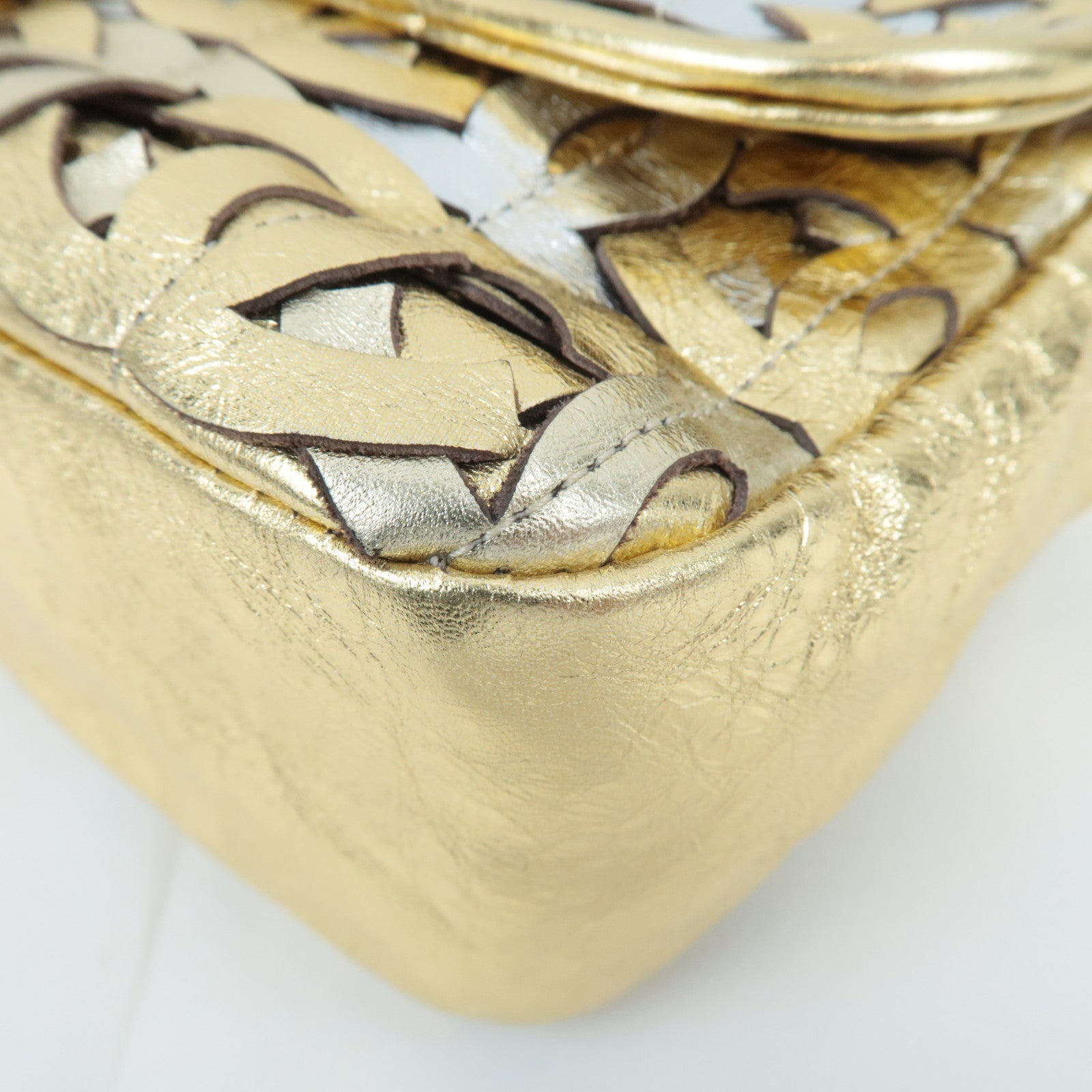CHANEL Coco Mark Patchwork Leather Chain Shoulder Bag Gold Silver Color