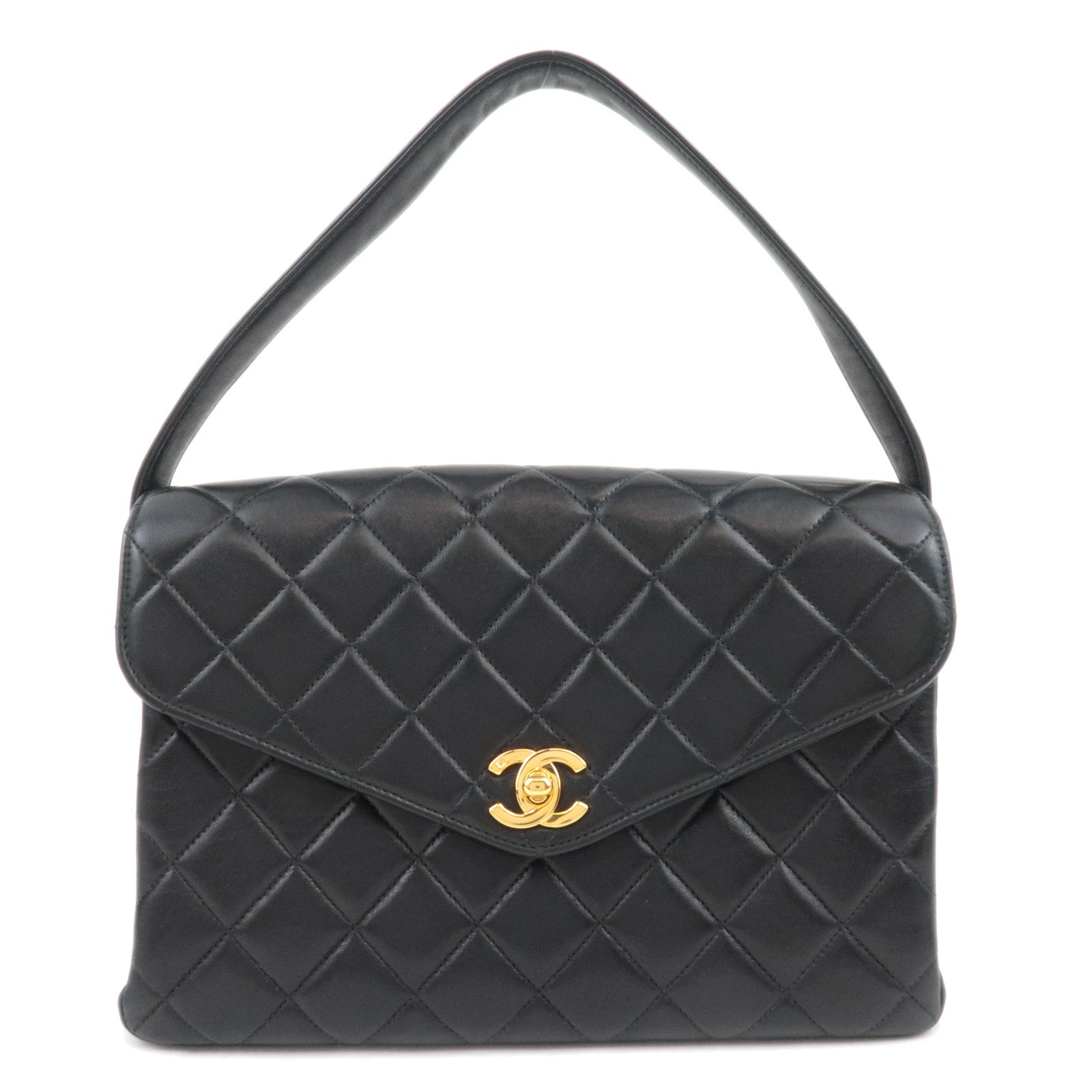 CHANEL Matelasse Lambskin Shoulder Bag Black Gold HDW89397