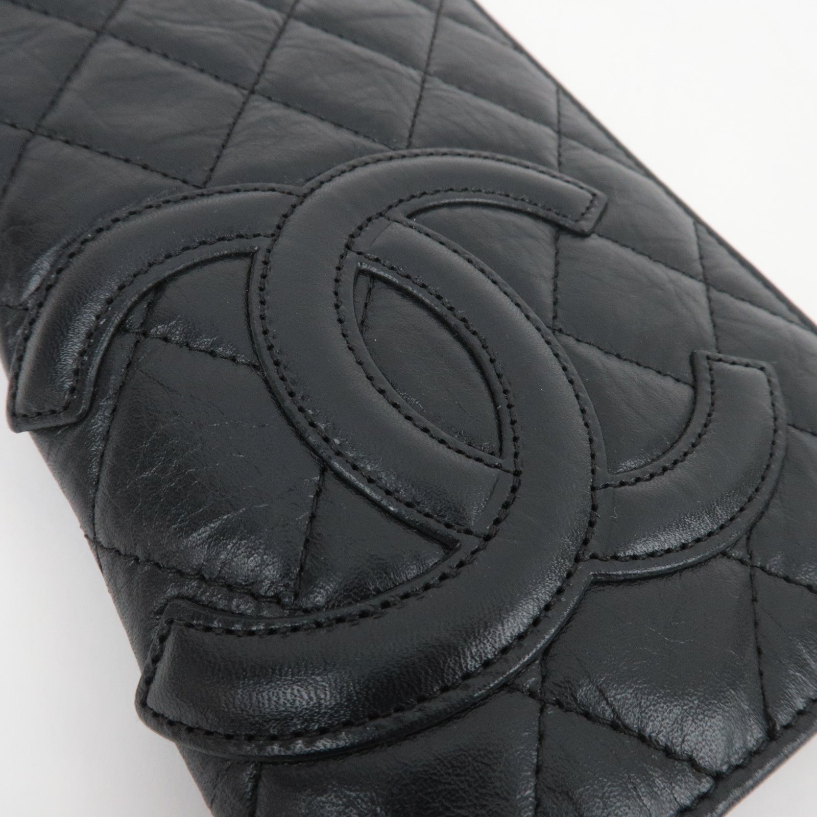 CHANEL Cambon Line Long Wallet Aged Calf Black