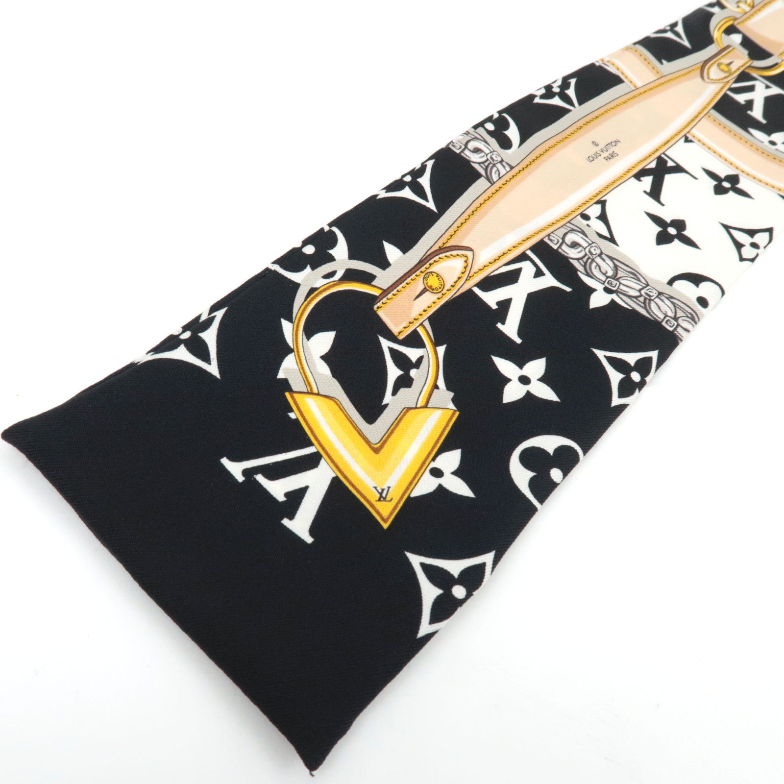 Louis Vuitton Bandeau Monogram Confidential Scarf 100% Silk Black White M78656
