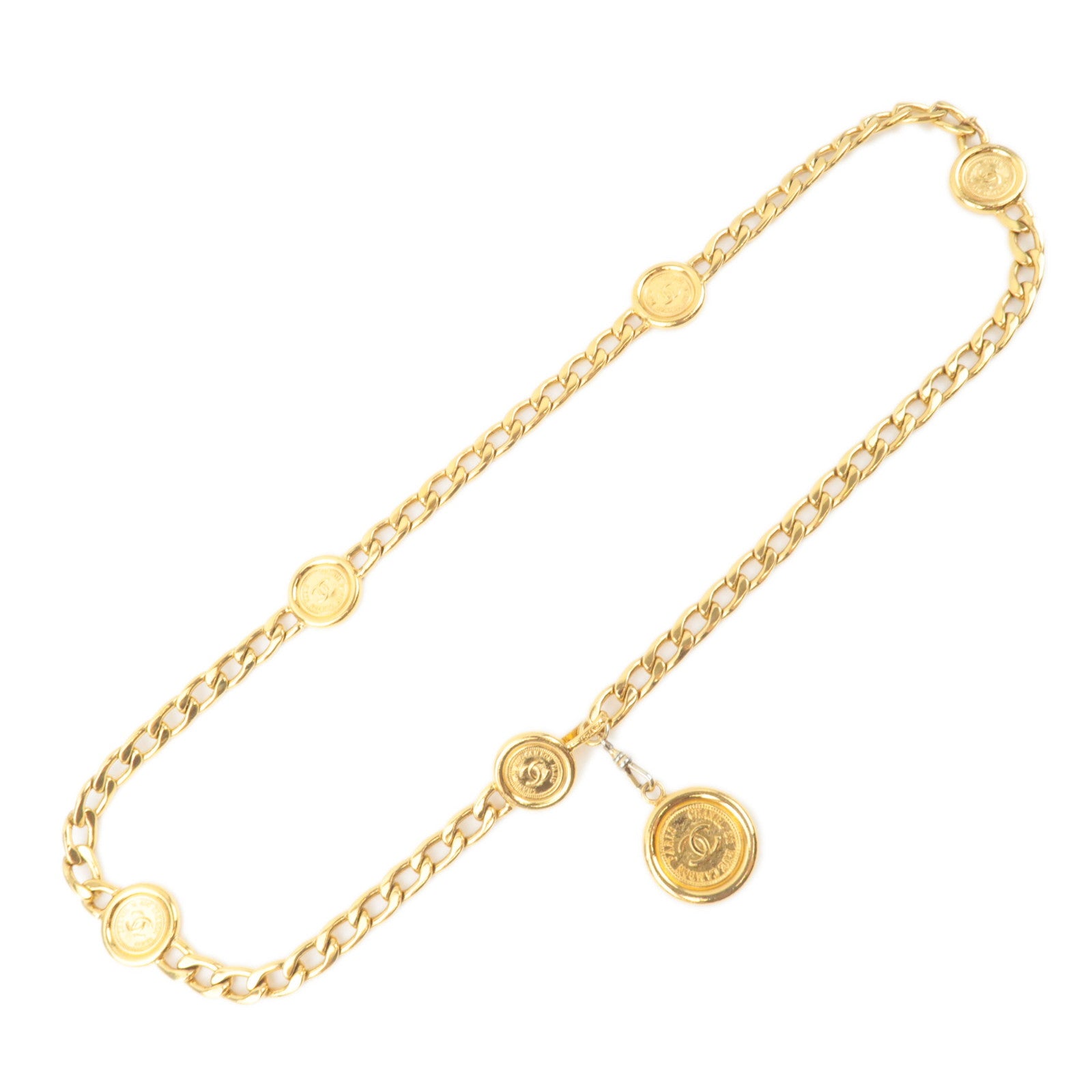 CHANEL Coin Charm Chain Belt Full Length 83cm Gold● Color89450