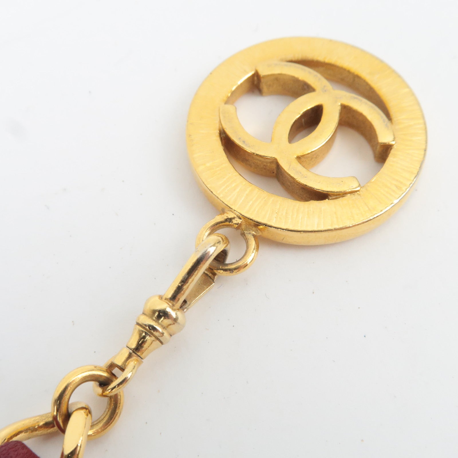 CHANEL Coco Mark 1984 Triple Chain Leather Belt Bordeaux Gold HDW Waist Around 83cm