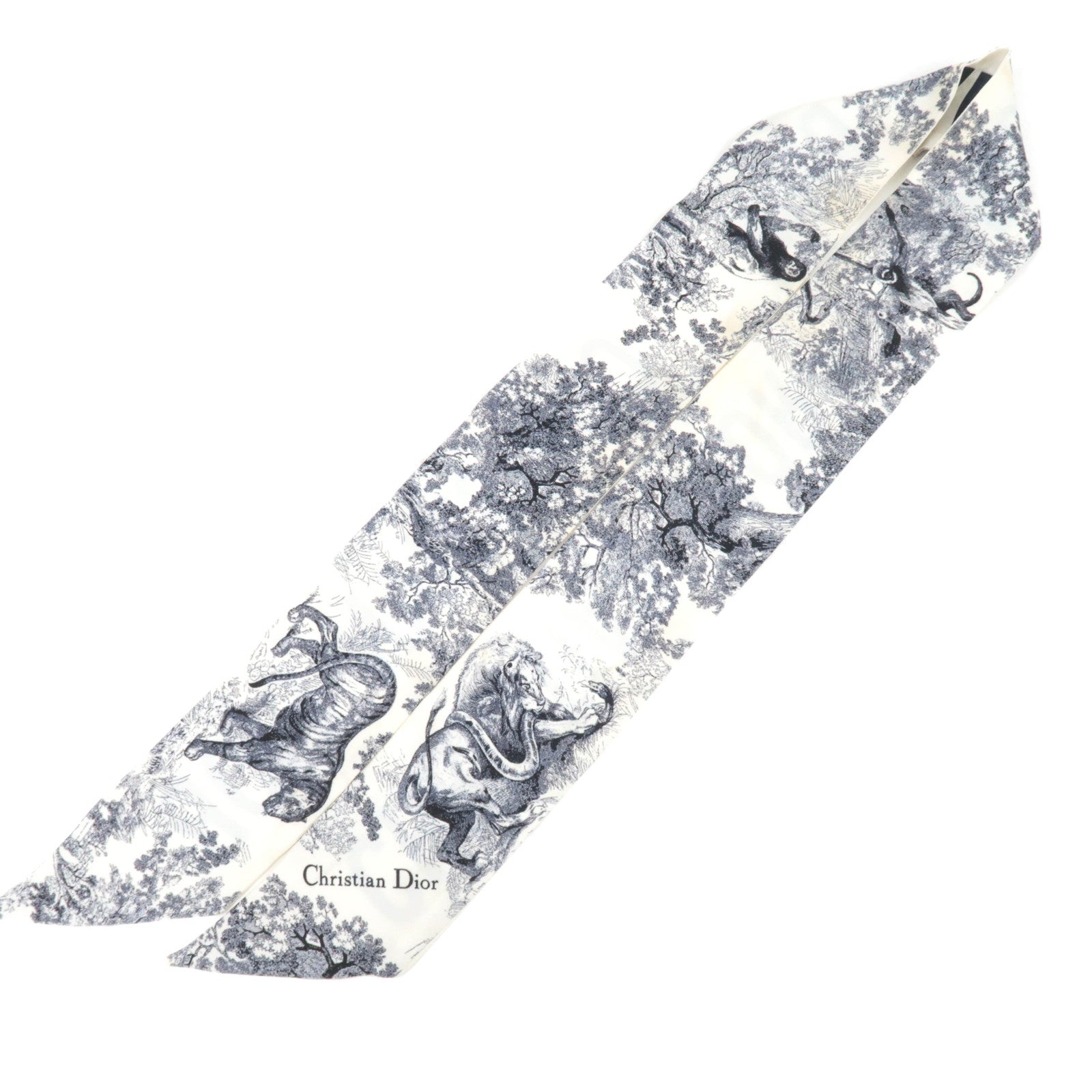 Christian Dior Mitzah Toile De Jouy Sauvage Animal Print Scarf 100% Silk White Gray