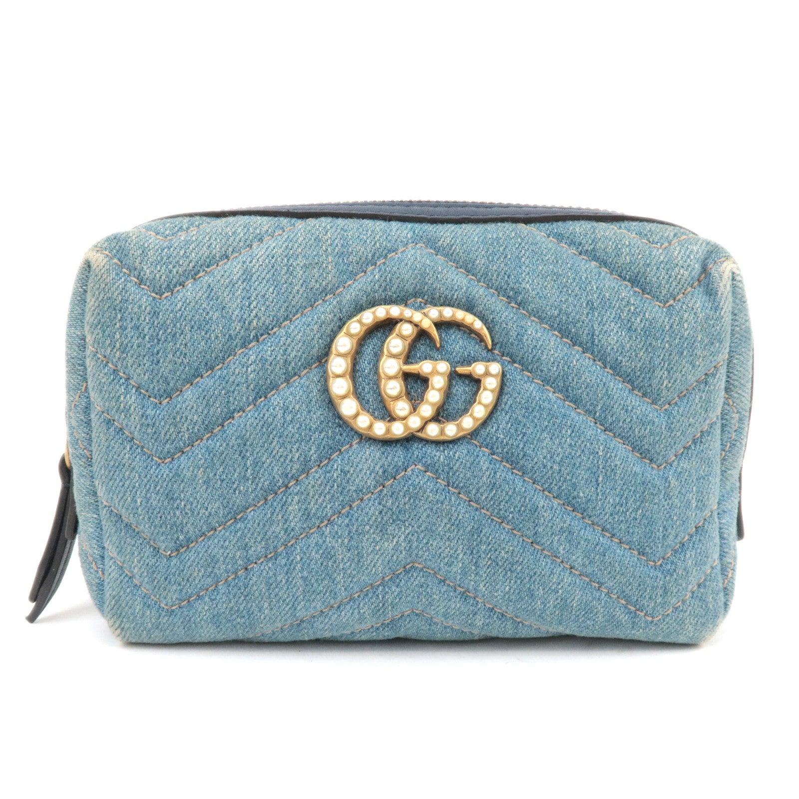 GUCCI GG Marmont Denim Pearl Cosmetic Pouch Blue 47616589459