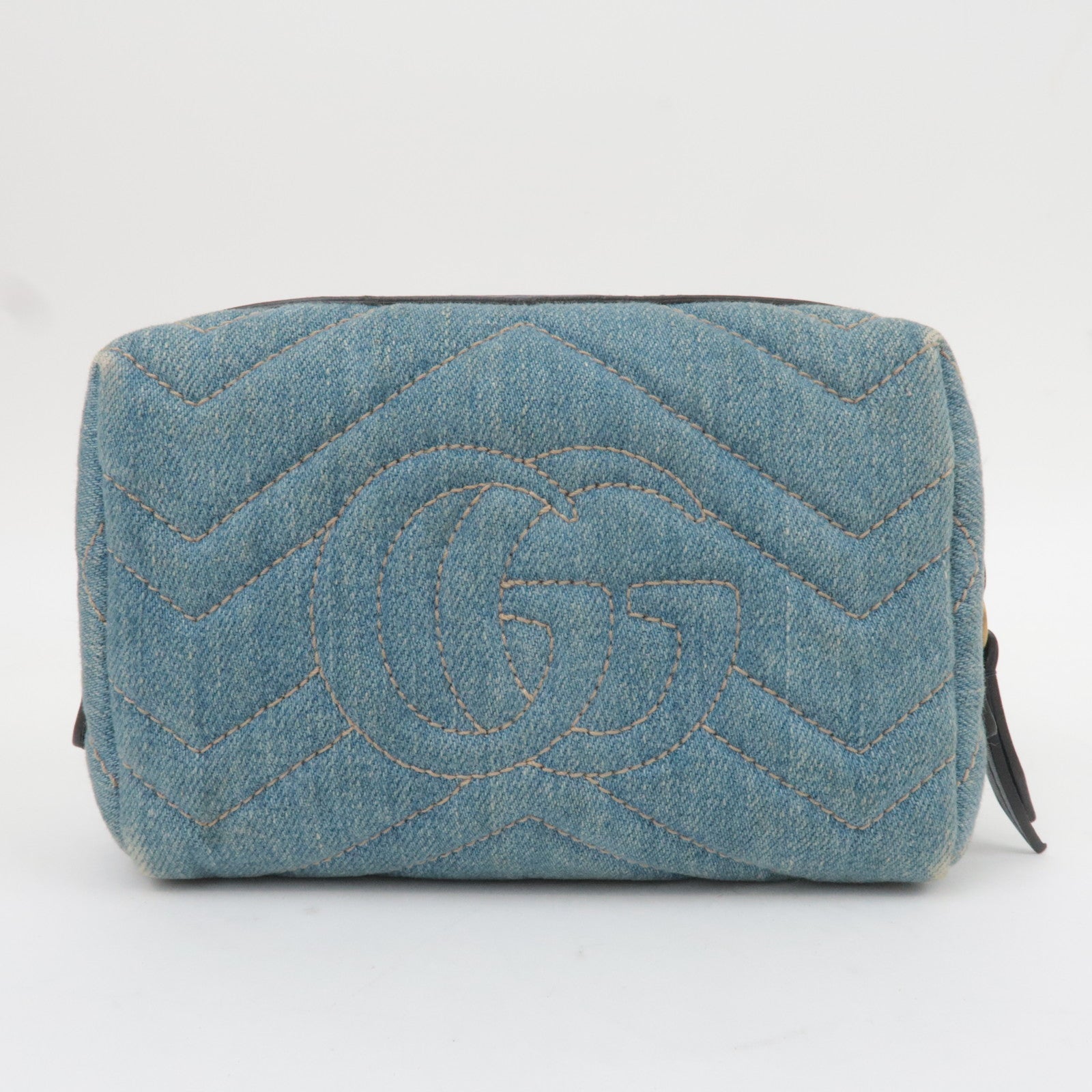 GUCCI GG Marmont Denim Pearl Cosmetic Pouch Blue 476165