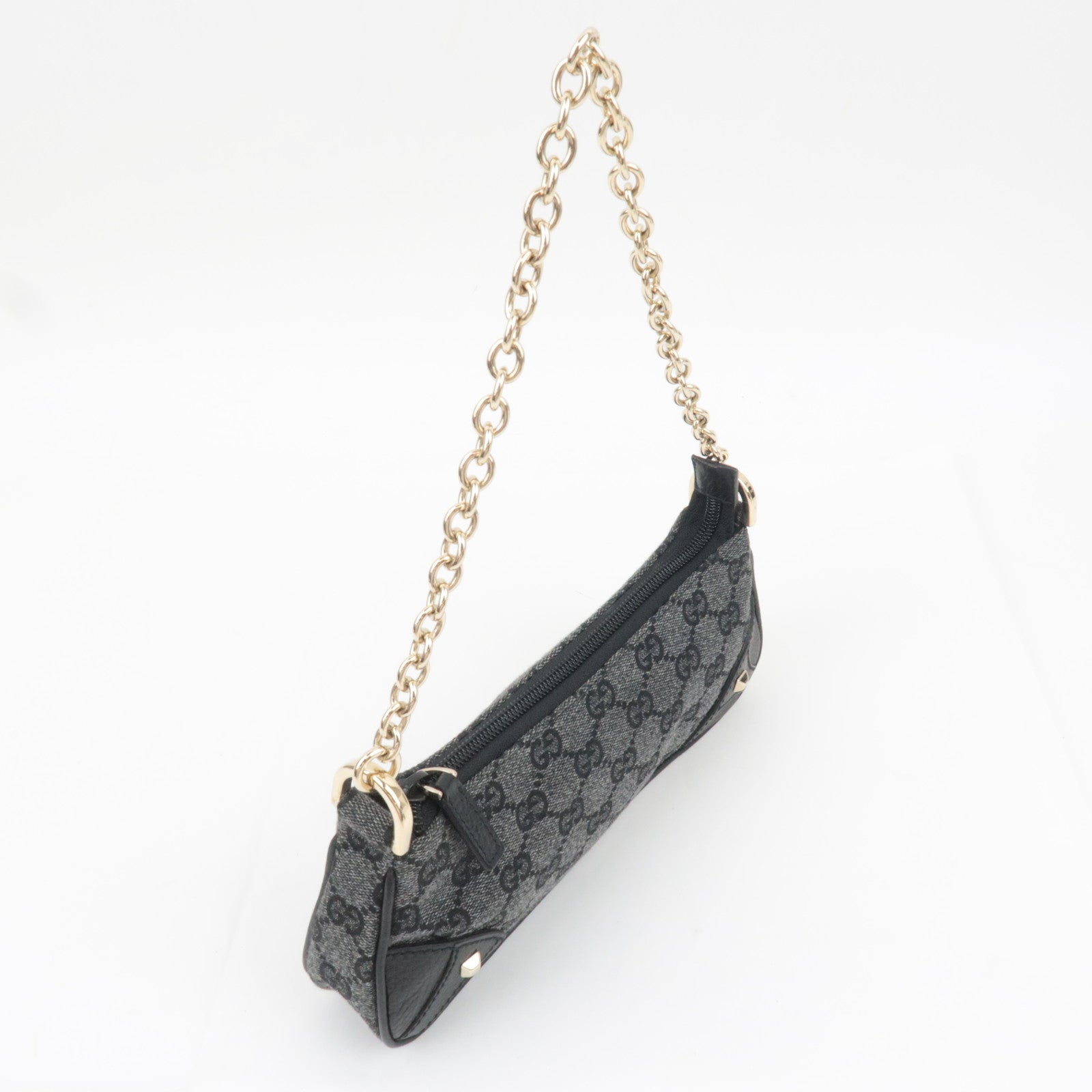 GUCCI GG Denim Chain Shoulder Bag Black 272383