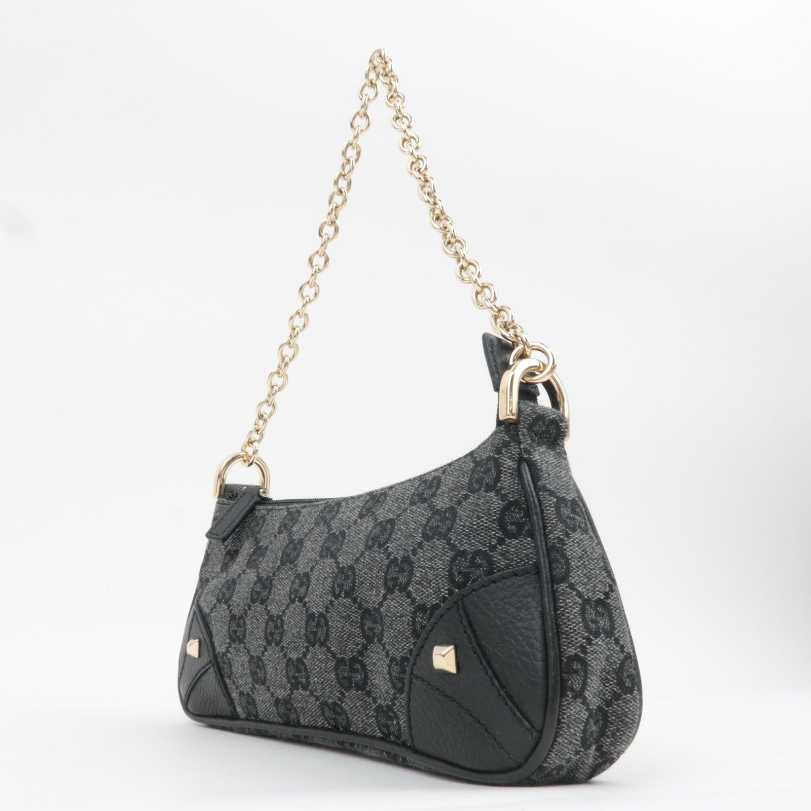 GUCCI GG Denim Chain Shoulder Bag Black 272383