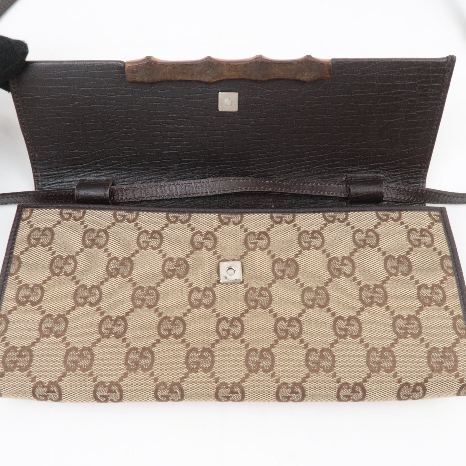 GUCCI Bamboo GG Canvas Shoulder Bag  Brown 117594