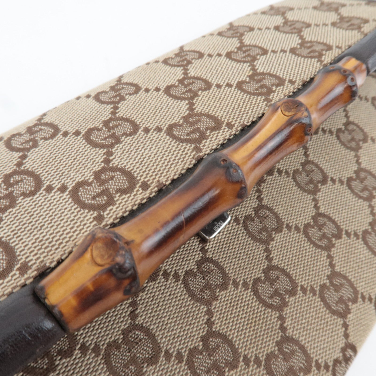 GUCCI Bamboo GG Canvas Shoulder Bag  Brown 117594
