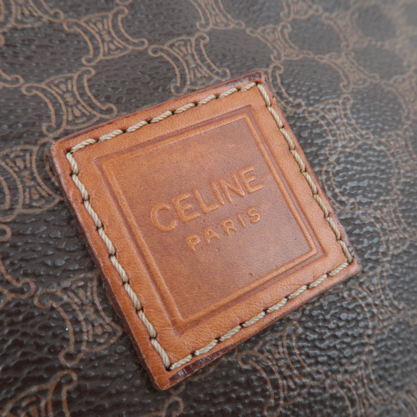 CELINE Macadam PVC Leather Cosmetic Pouch Brown