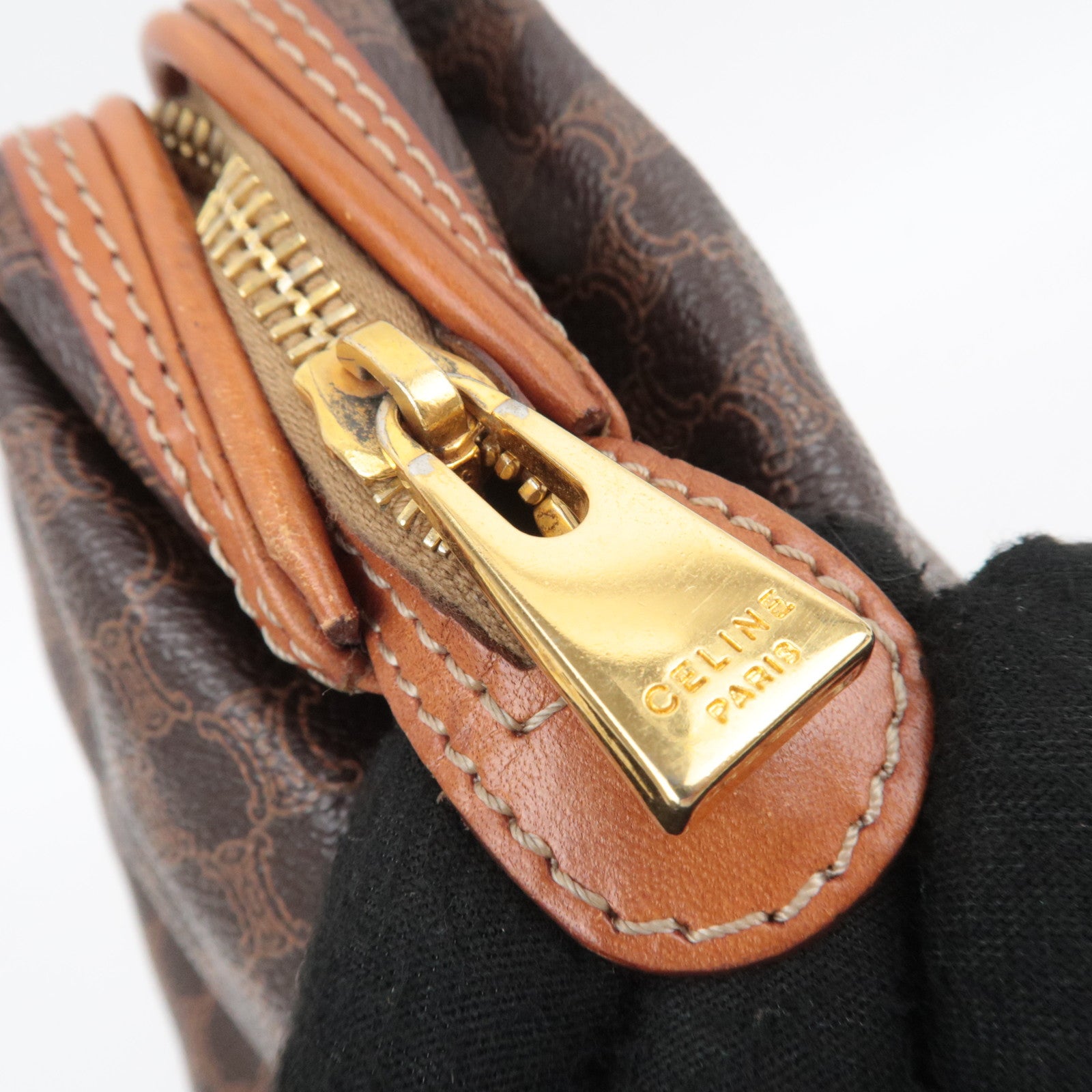 CELINE Macadam PVC Leather Cosmetic Pouch Brown