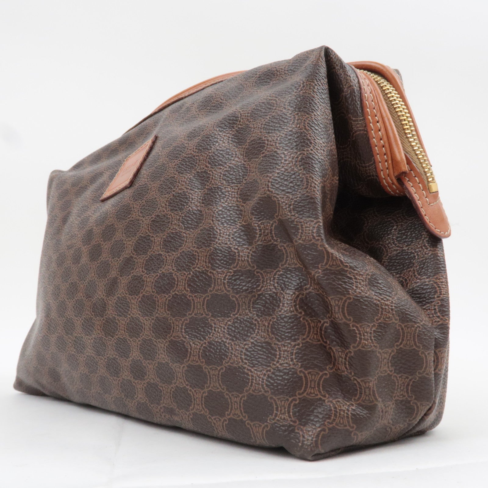 CELINE Macadam PVC Leather Cosmetic Pouch Brown